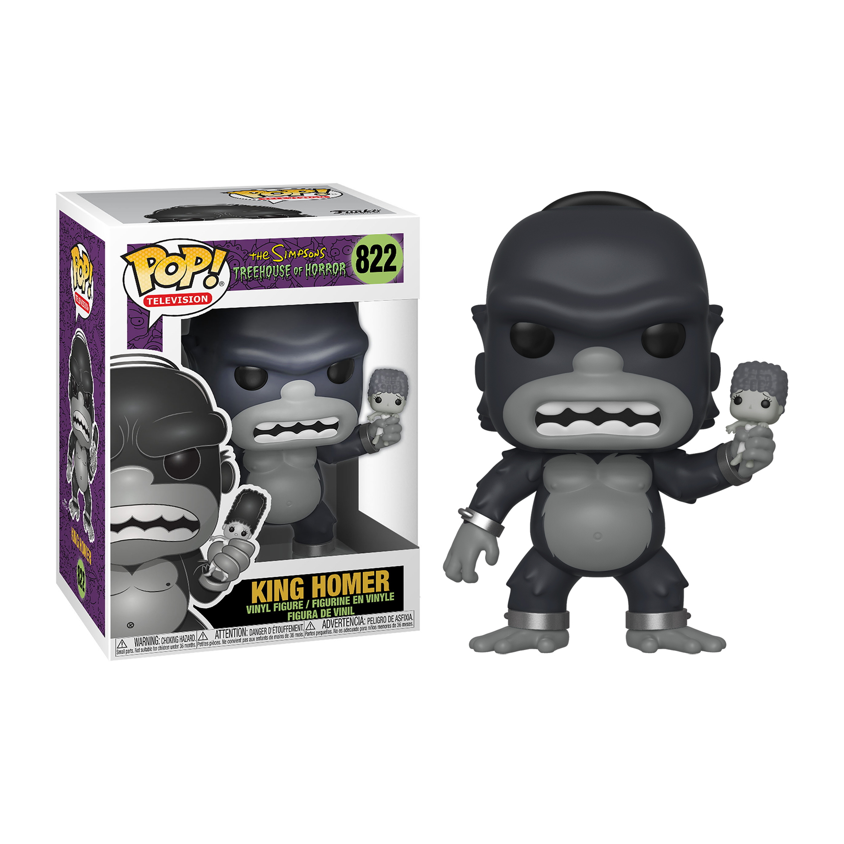 Figurka King Homer Funko Pop trzymająca małą figurkę Homera. Pudełko przedstawia te same figurki.
