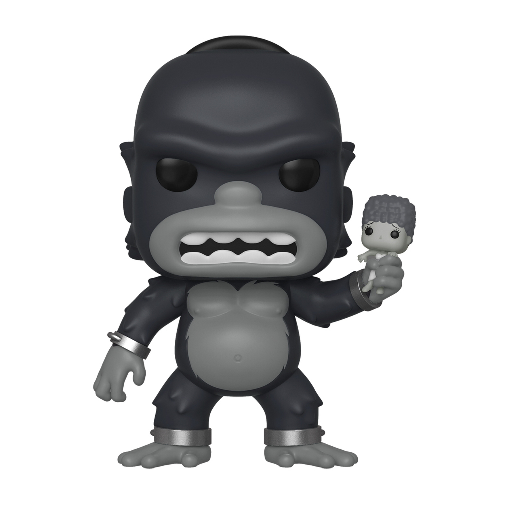Figurka King Kong Funko Pop trzymająca małą dziewczynkę. Czarny i szary, wściekła twarz. Figurka w pudełku.