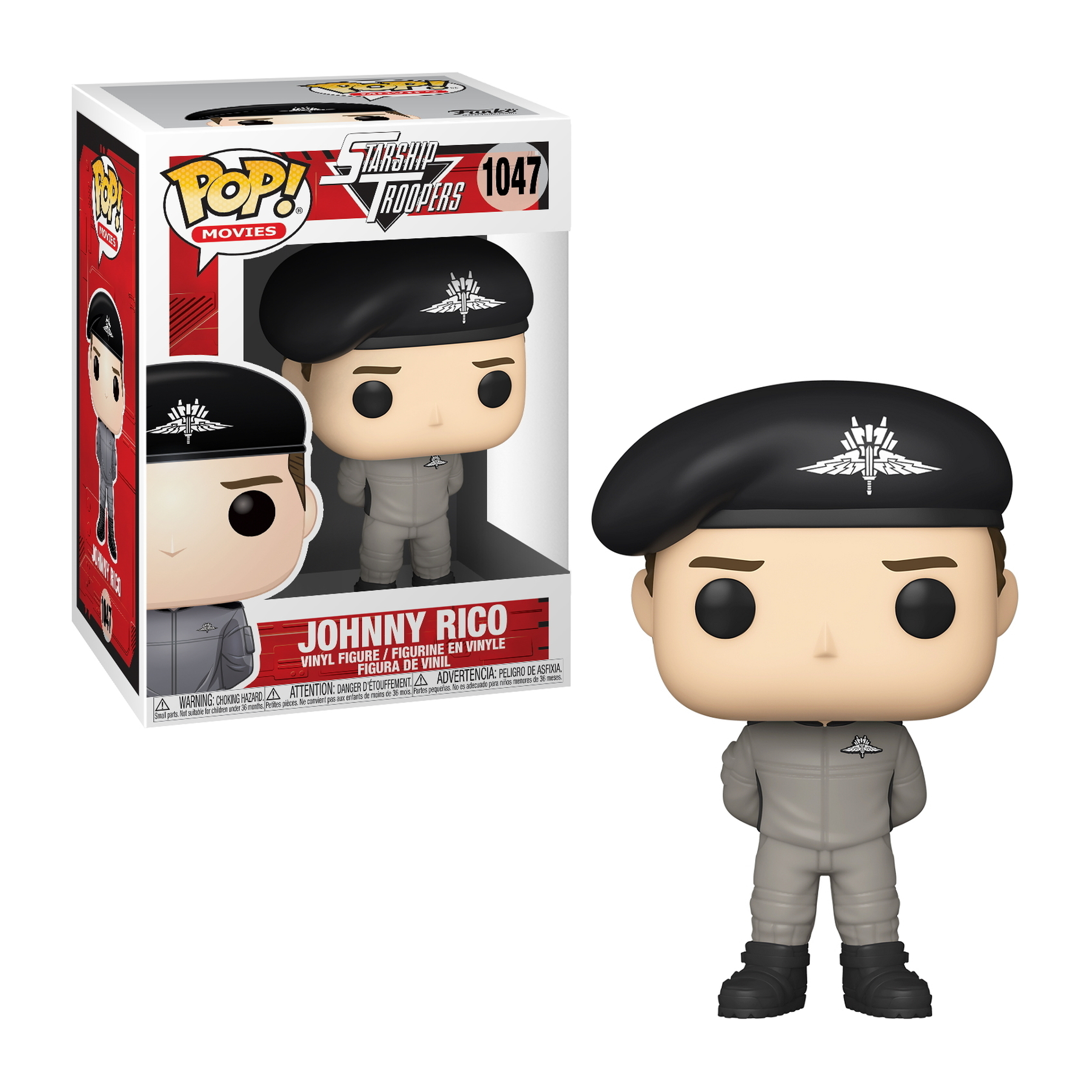 Johnny Rico Figur in grauer Uniform und schwarzer Baskenmütze. Starship Troopers Pop!