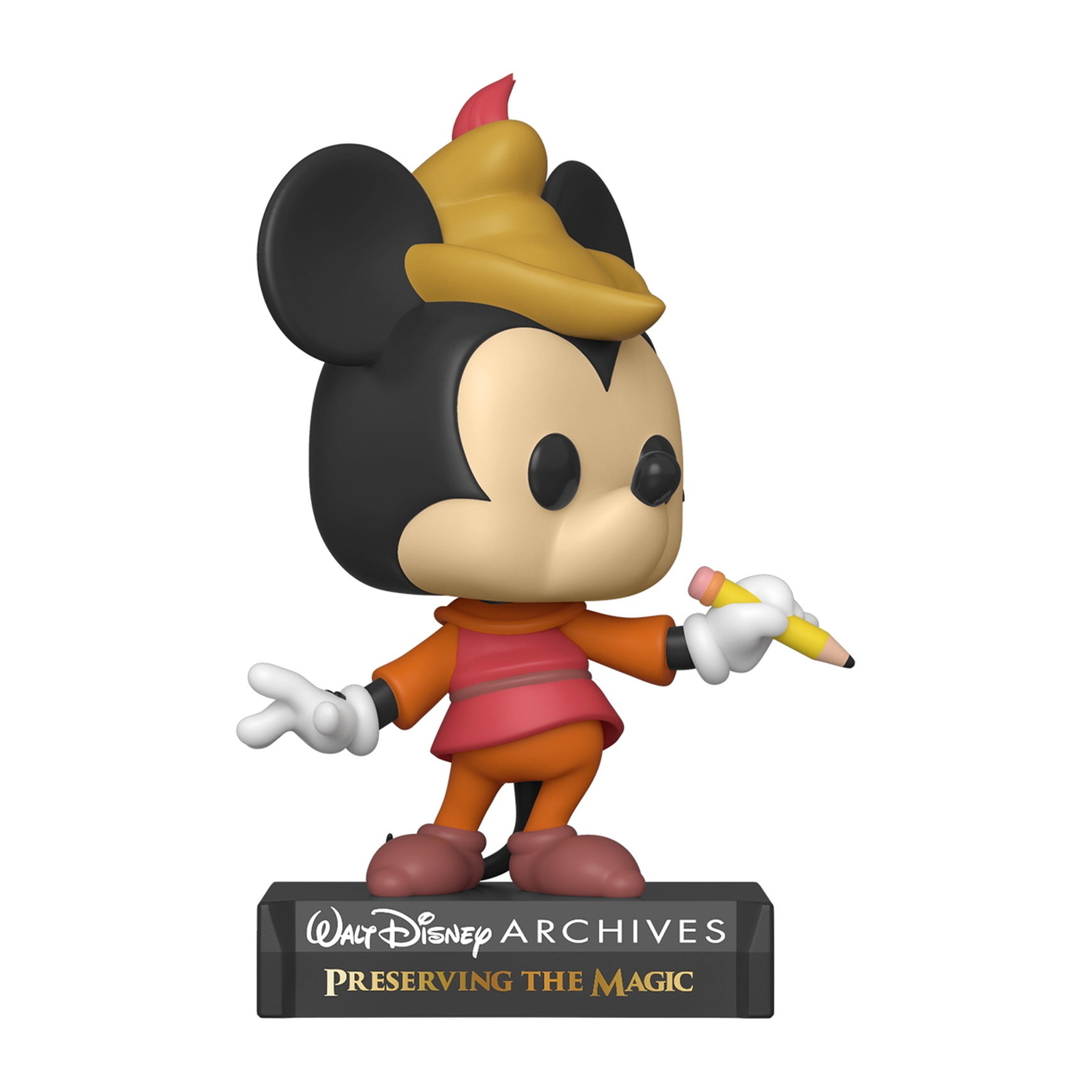 Micky Maus Walt Disney Archives Funko Pop-Figur, die einen Bleistift hält, auf einem Sockel.