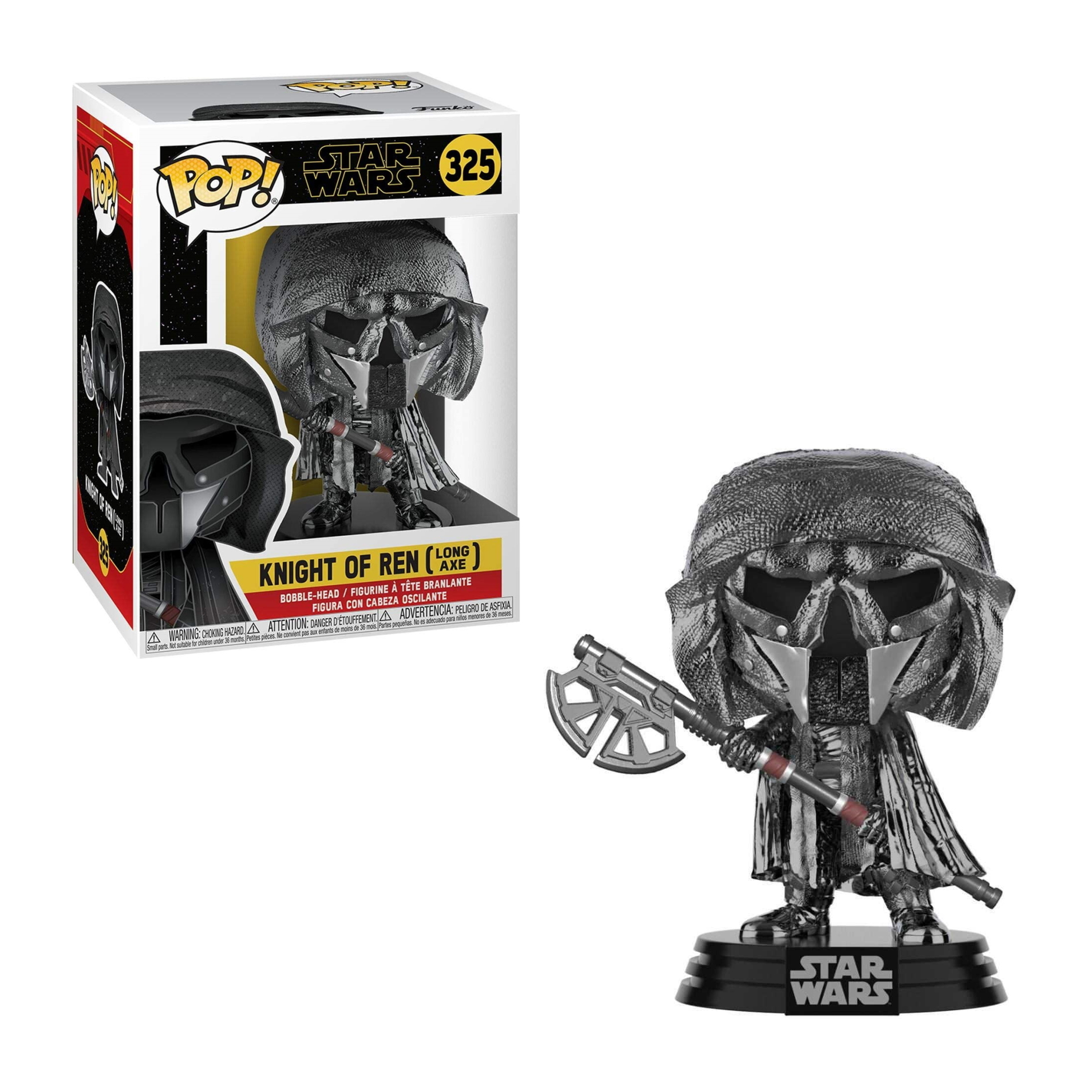 Eine Star Wars Knight of Ren Funko Pop Figur mit einer Box. Die Figur ist dunkelgrau und hält eine Axt.