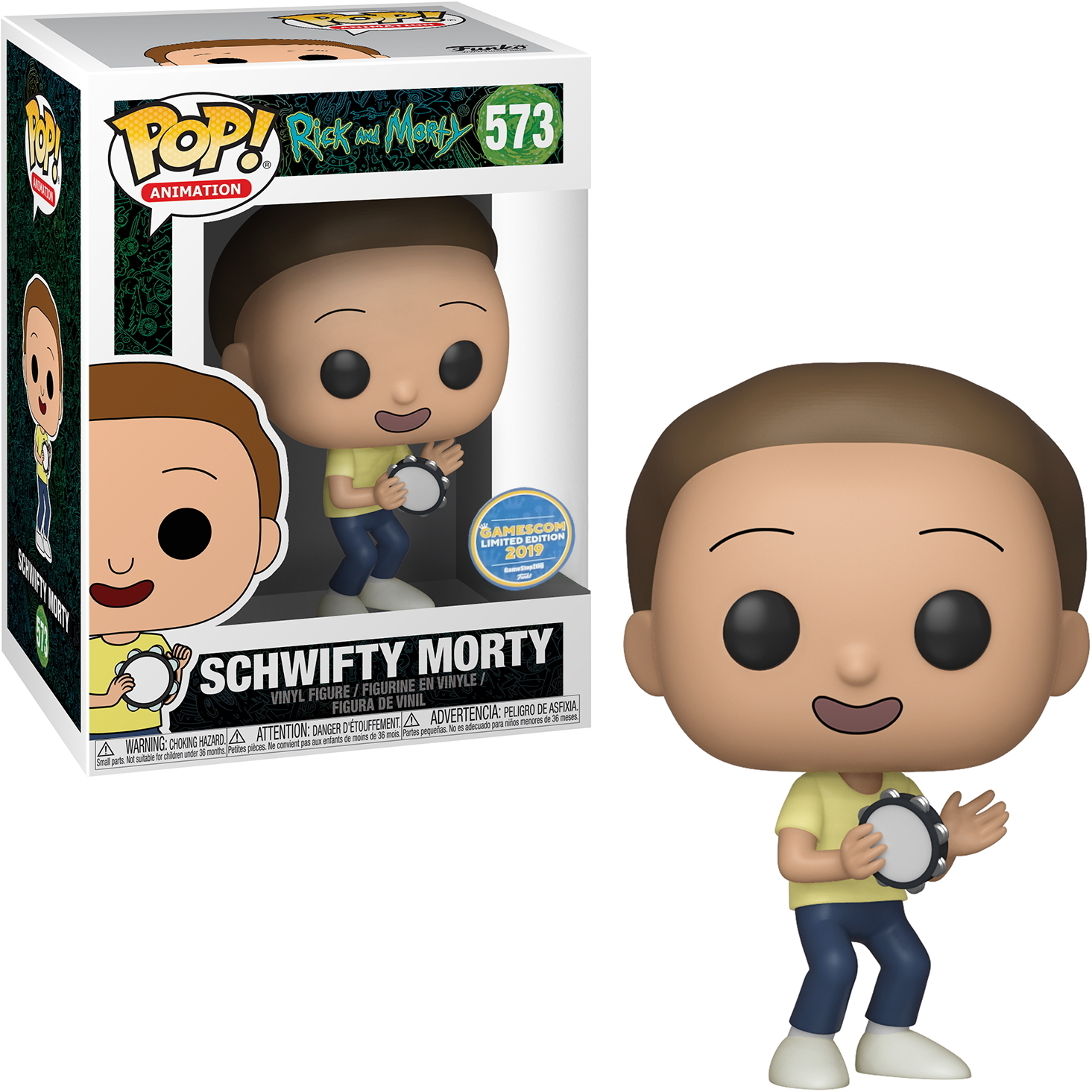 Schwifty Morty Funko Pop Figur aus Rick and Morty, hält ein Tamburin.