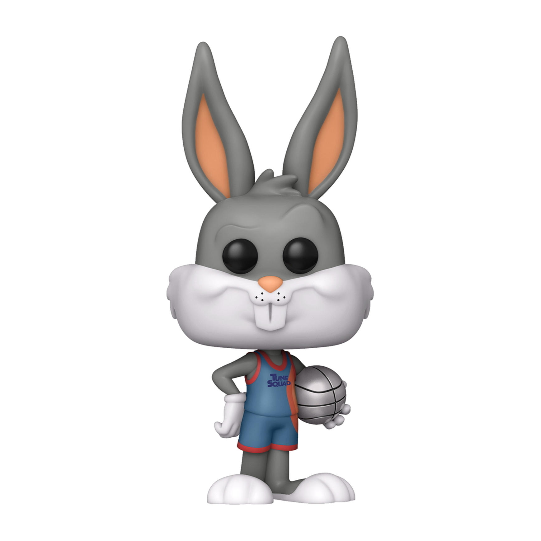 Bugs Bunny Figur mit Tune Squad Trikot, der einen Basketball hält.