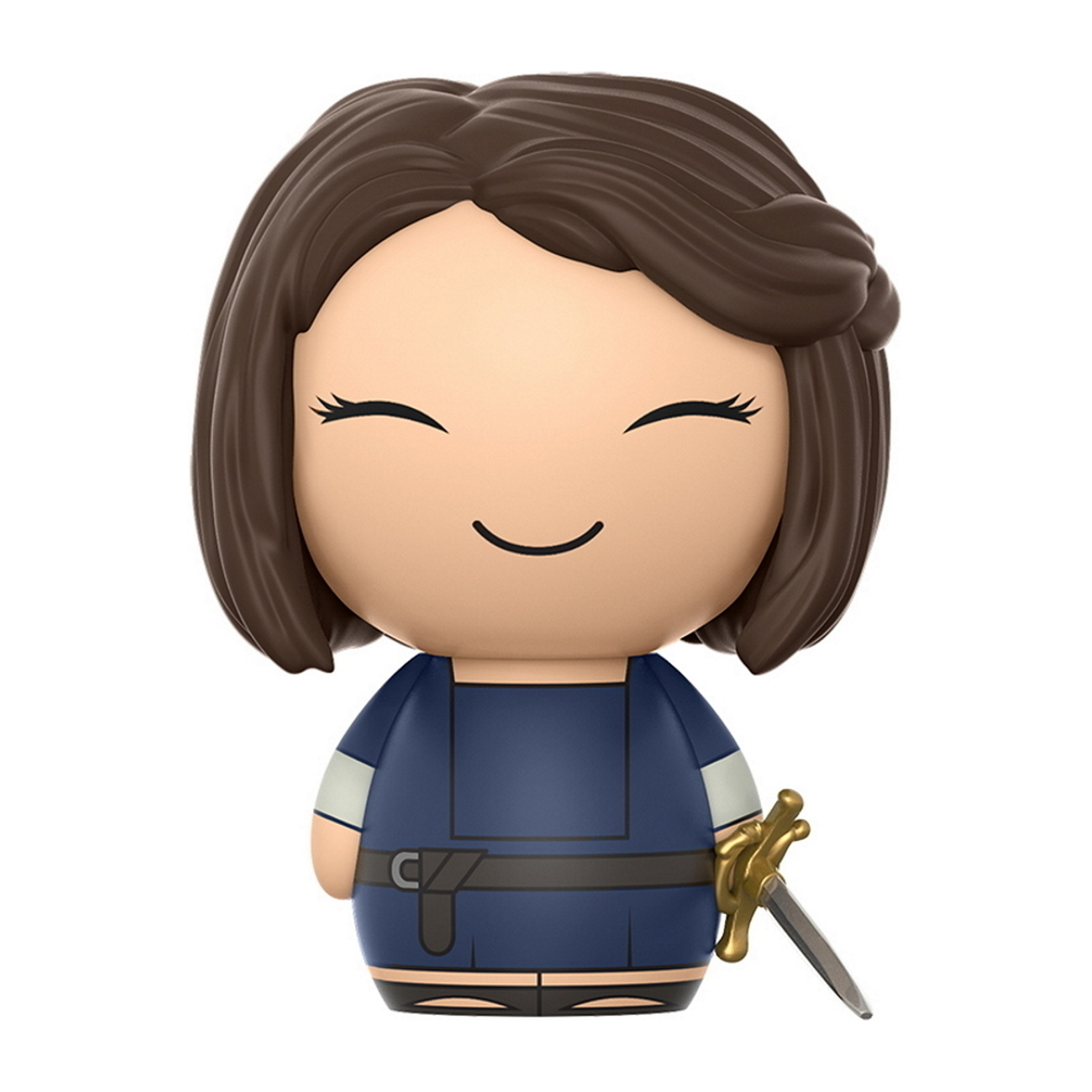 Funko Pop Figur einer lächelnden Frau in einem dunkelblauen Kleid, die ein Schwert hält.