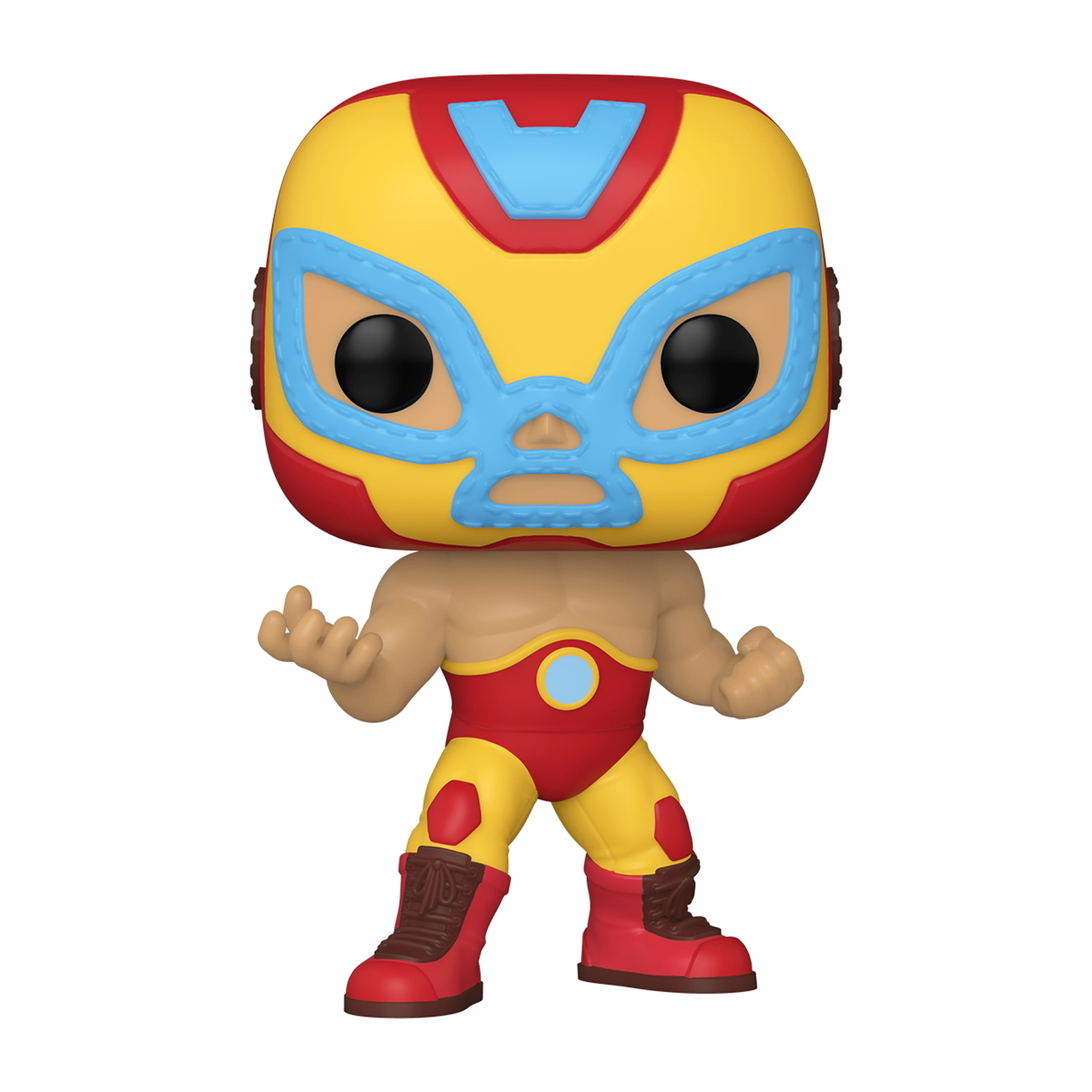 Ein Lucha Libre Wrestler in Gelb, Rot und Blau. Es ist ein Funko Pop.
