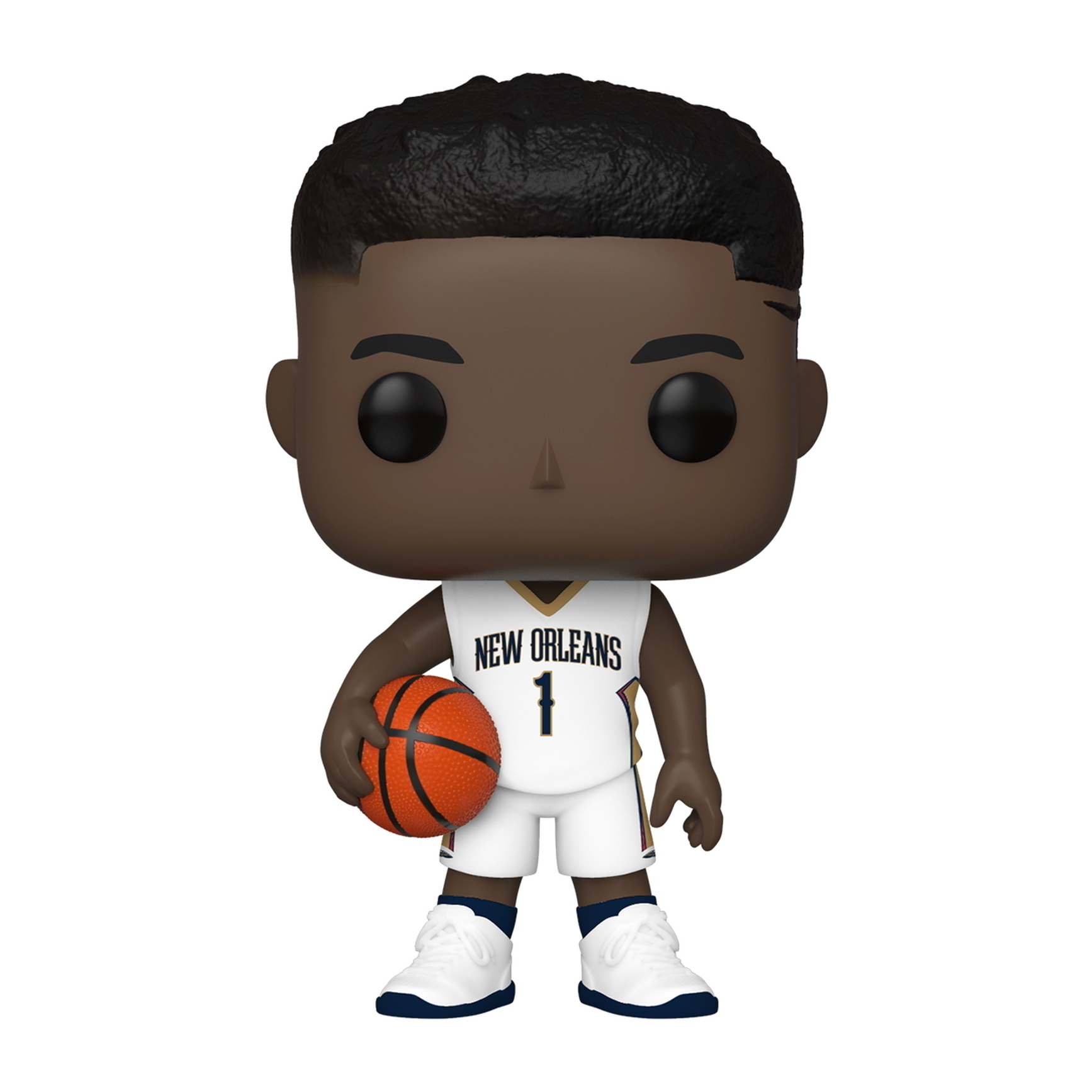Figura Funko Pop di Zion Williamson con maglia di New Orleans, che tiene un pallone da basket.