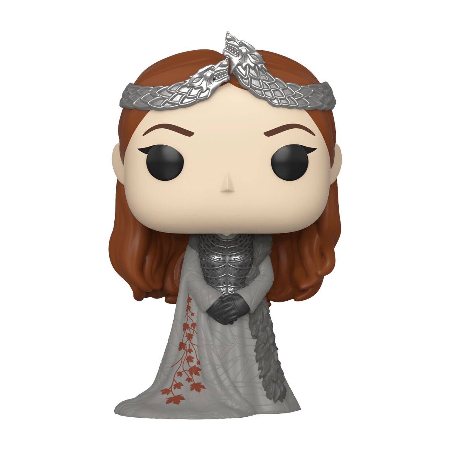 Funko Pop Figur von Margaery Tyrell, trägt ein graues Kleid und silbernes Haarteil.