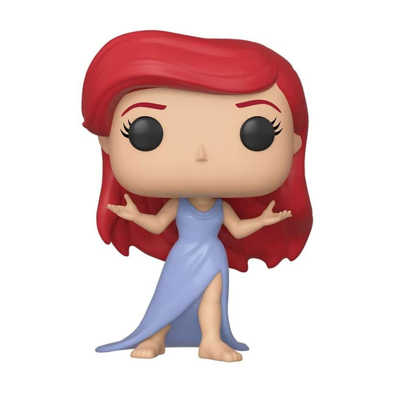 Arielle aus Arielle, die Meerjungfrau, mit roten Haaren und blauem Kleid, steht mit offenen Armen da.