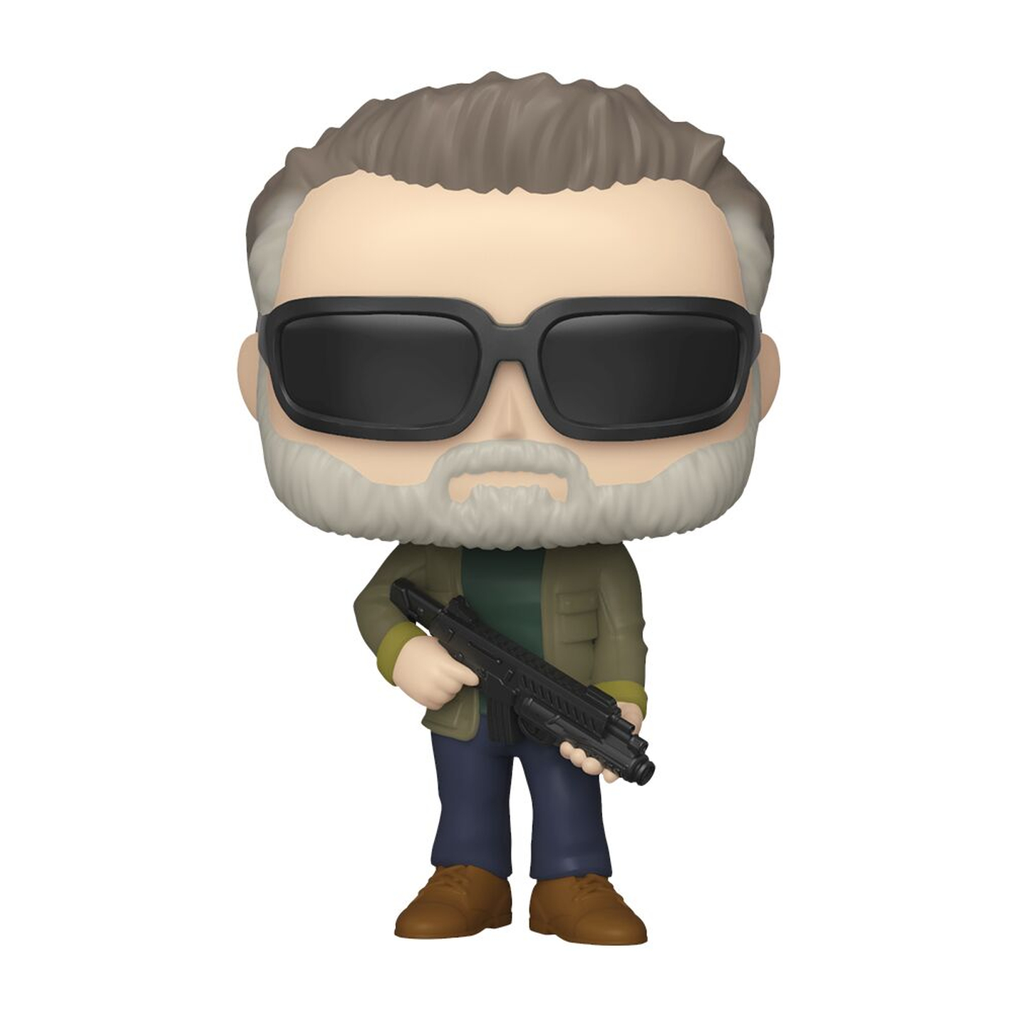 Figur eines Mannes mit Sonnenbrille, hält ein Gewehr. Er hat Bart und graue Haare.