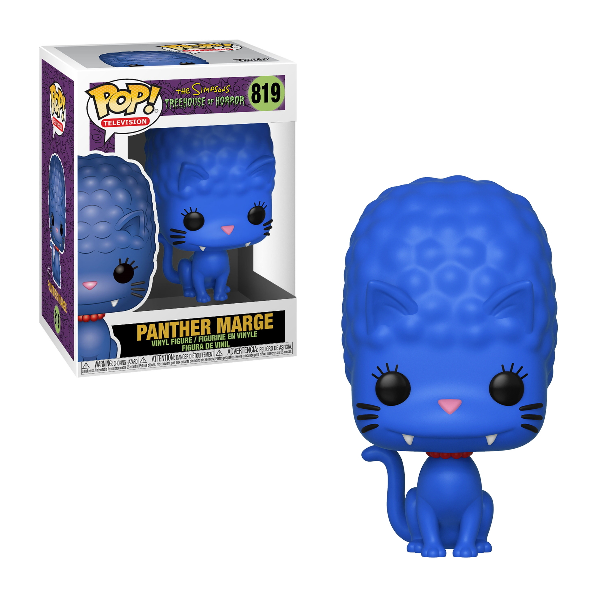 Panther Marge, Simpsons Funko Pop Figur. Blaue Katze mit großem blauen Haar, rote Halskette. Boxed Figur.