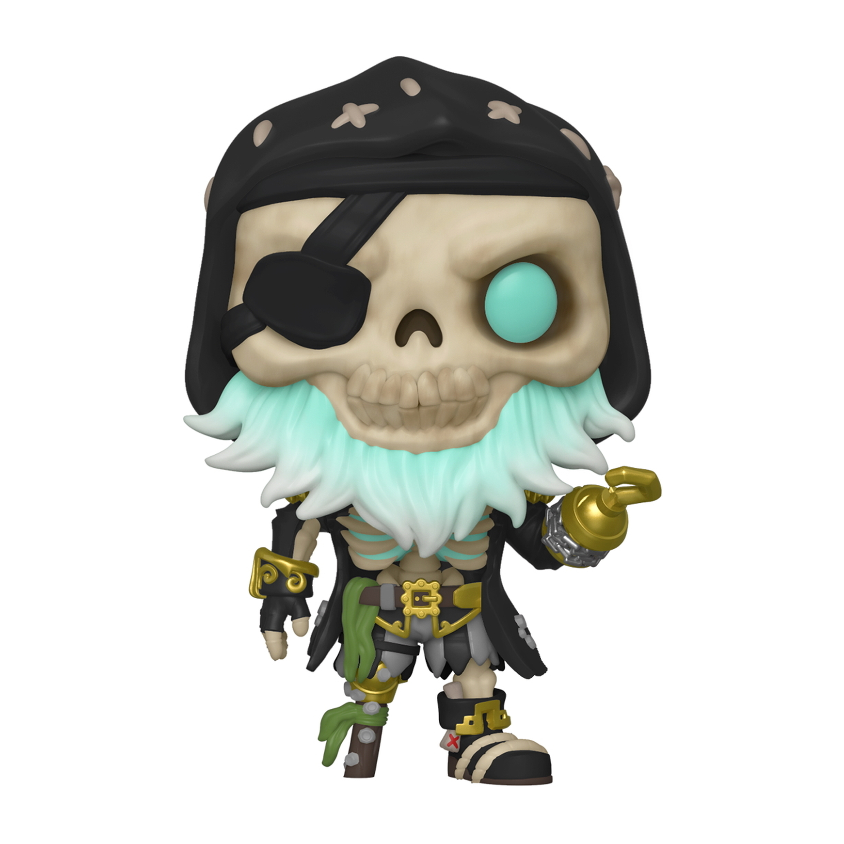 Figurka Funko Pop pirata-szkieletora z hakiem, w kapeluszu i opasce na oku.