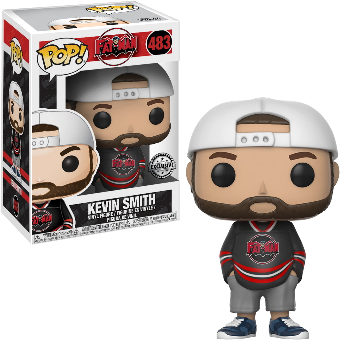 Funko Pop Figur von Kevin Smith mit Mütze, Bart und Trikot, neben der Box.