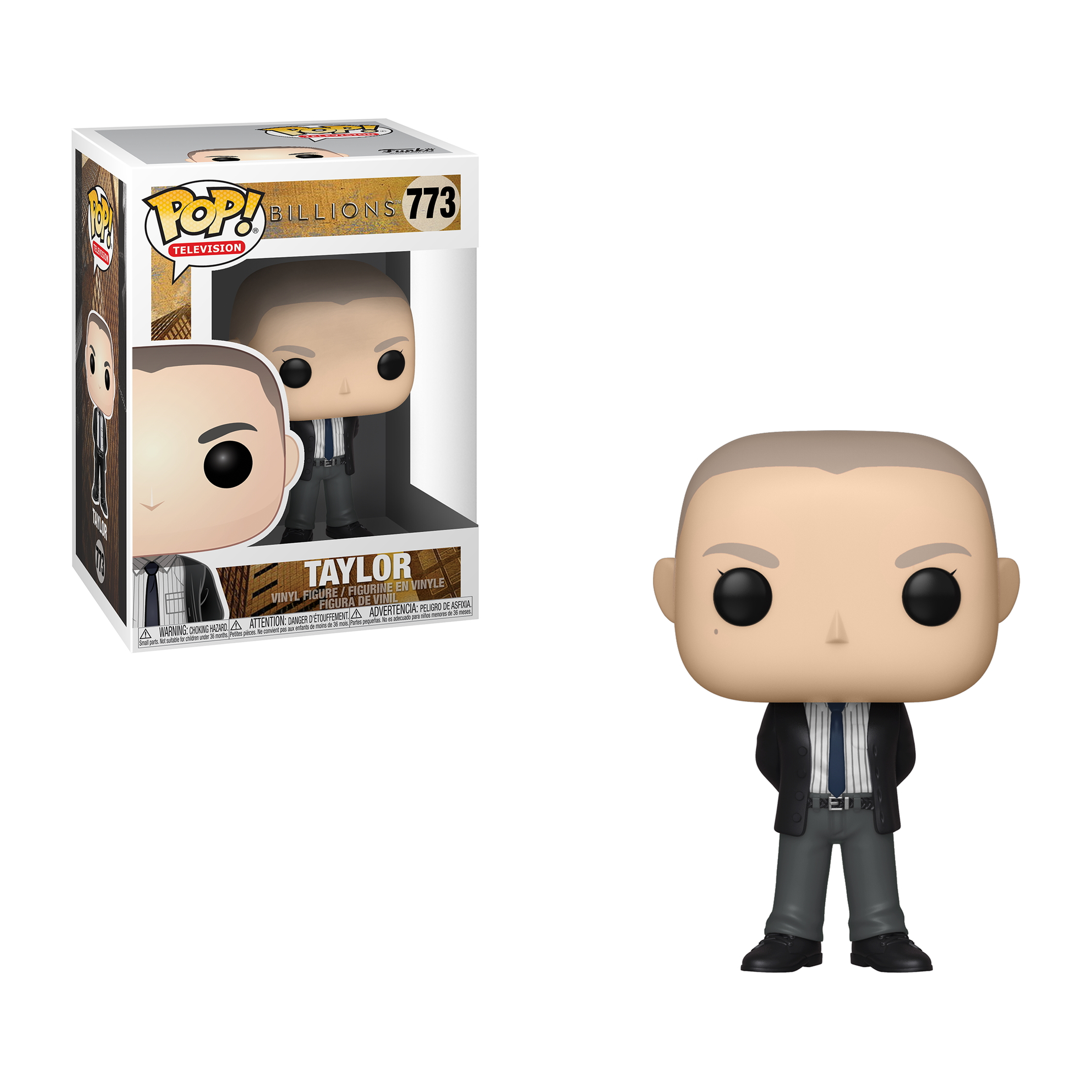 Figura Funko Pop de Taylor de Billions, con traje. La figura tiene pelo corto.