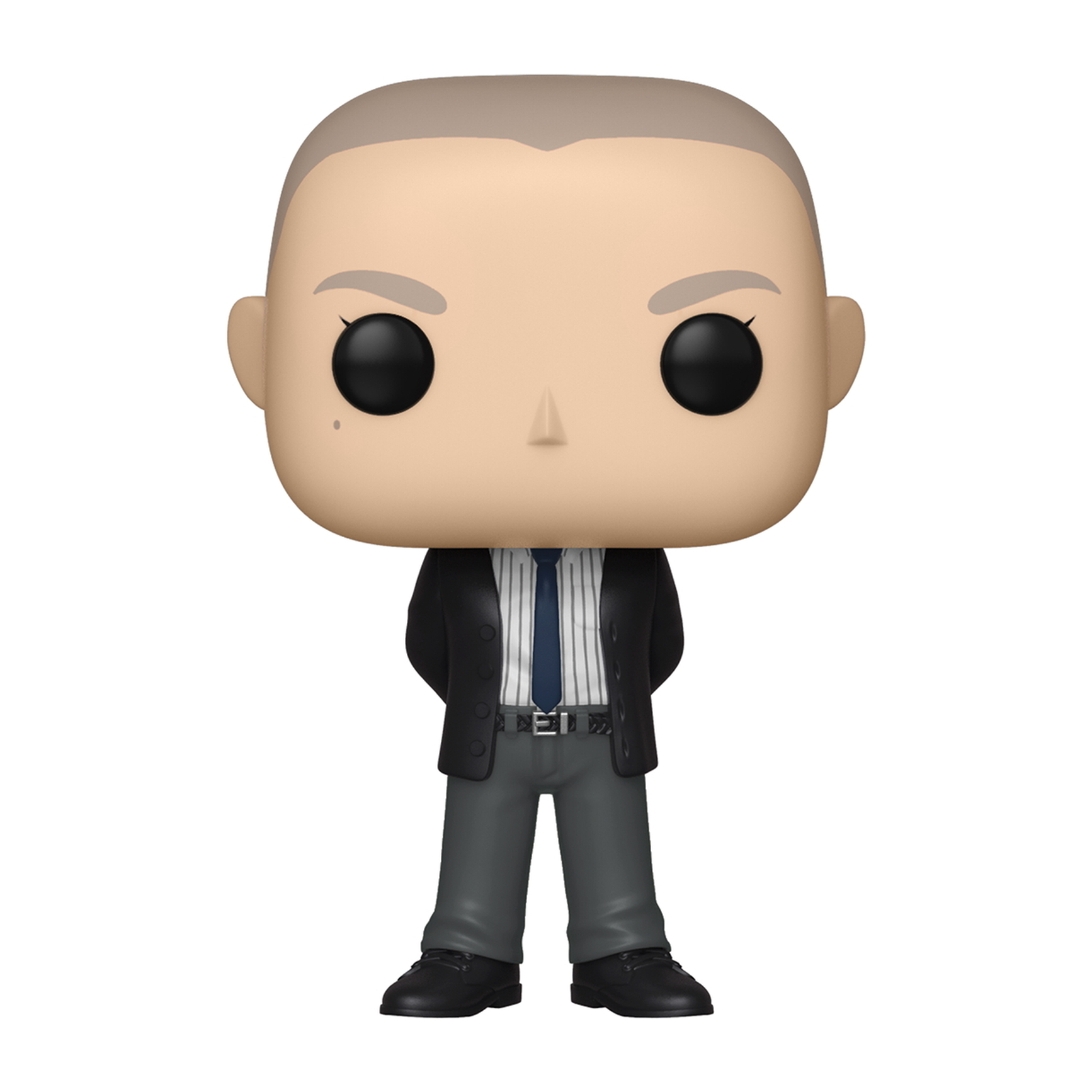 Figura de Dwight Schrute, de The Office, con traje y corbata. Tiene el pelo corto y claro.