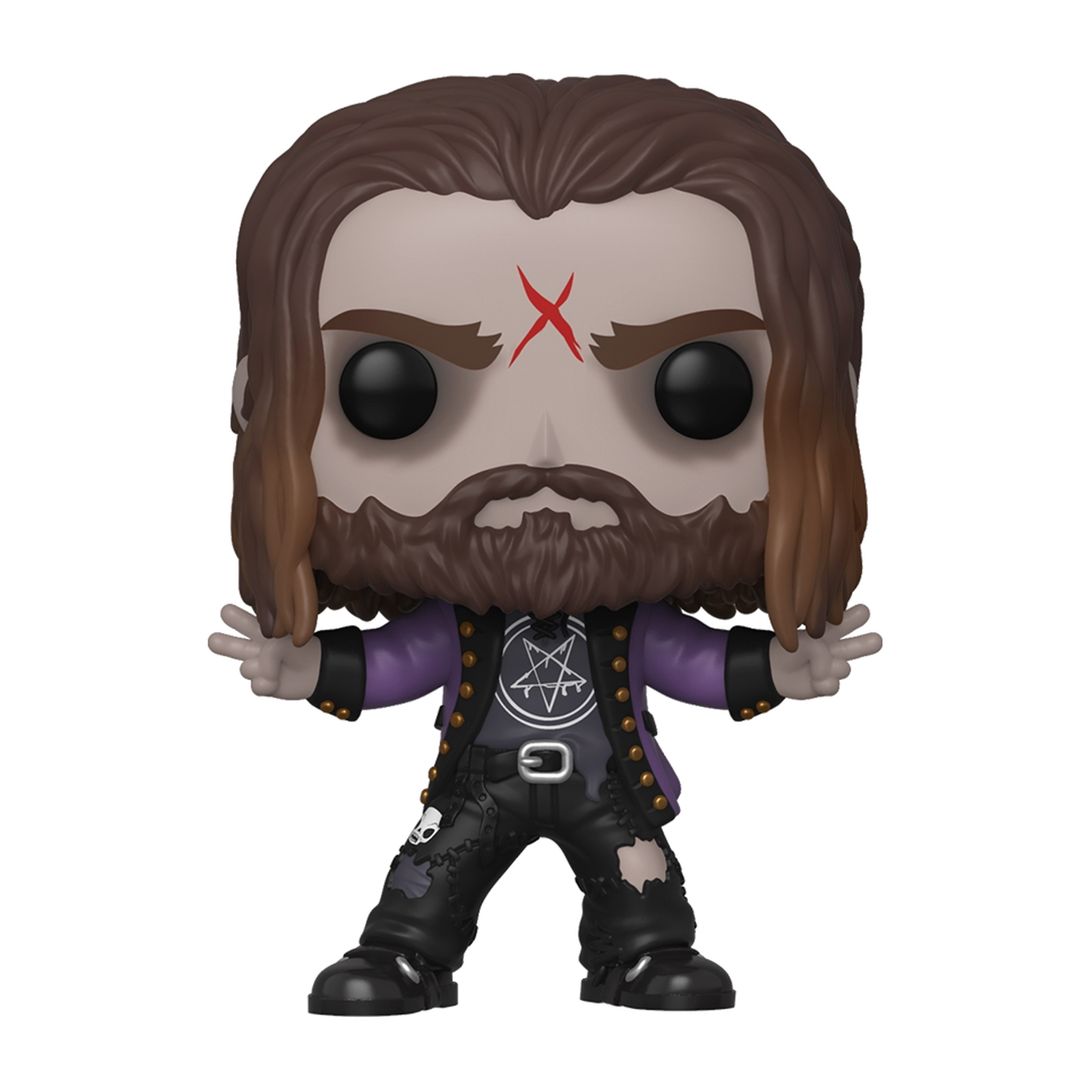 Una figura Funko Pop di un uomo con capelli lunghi e un pentagramma, a braccia aperte.