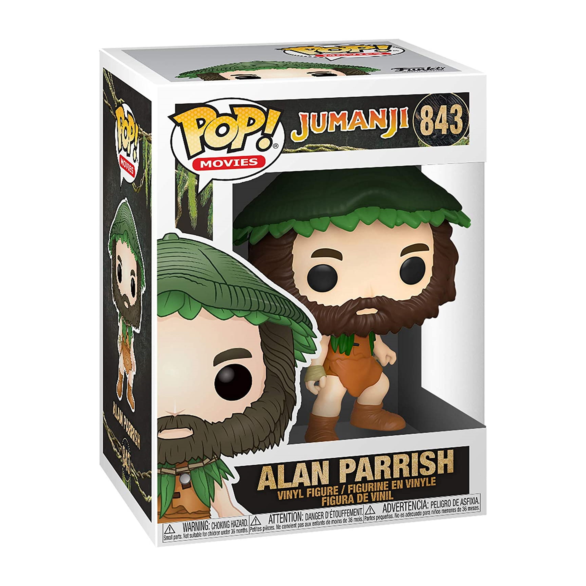 Figura Funko Pop di Alan Parrish da Jumanji, su scatola con logo Jumanji e numero 843.