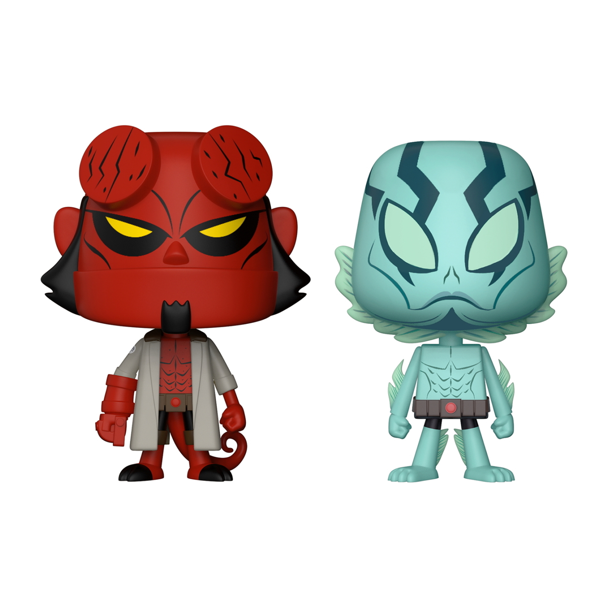 Hellboy und Abe Sapien Figuren zusammen. Es sind Funko Pops.