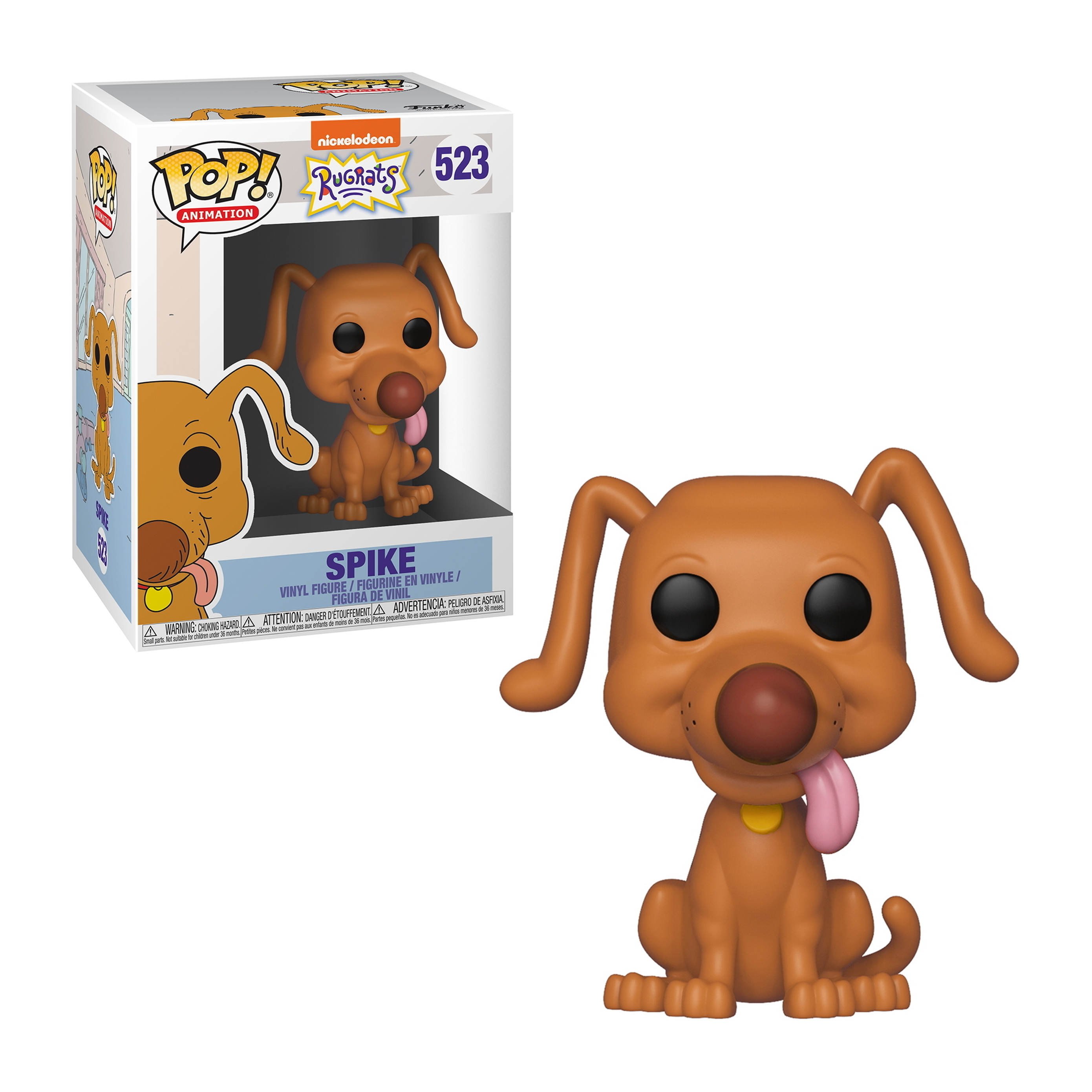 Eine Funko Pop Figur von Spike aus den Rugrats. Ein brauner Hund mit rosa Zunge.