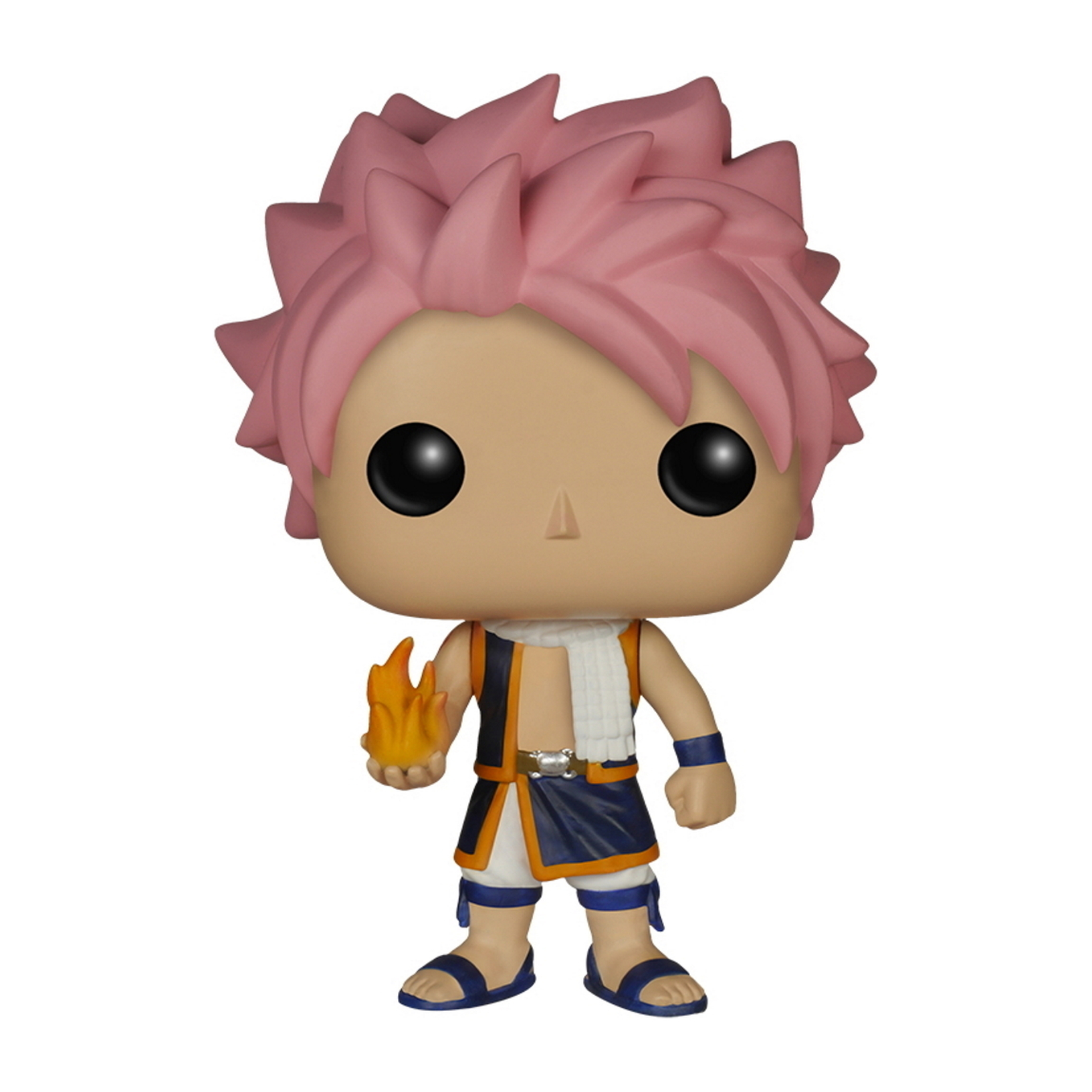 Natsu Dragneel aus Fairy Tail Funko Pop-Figur mit pinken Haaren, hält eine Flamme.