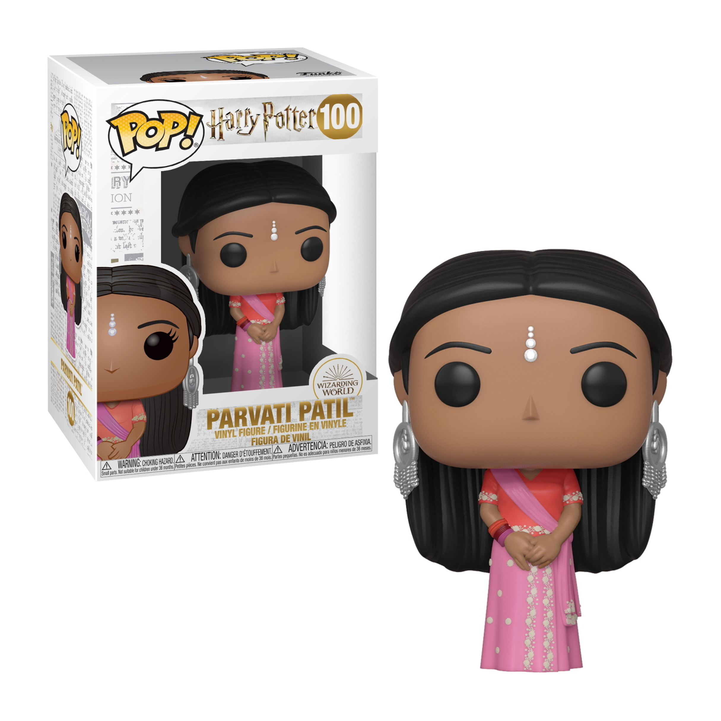 Funko Pop Parvati Patil Figur mit Box. Trägt einen rosa Sari und Ohrringe.