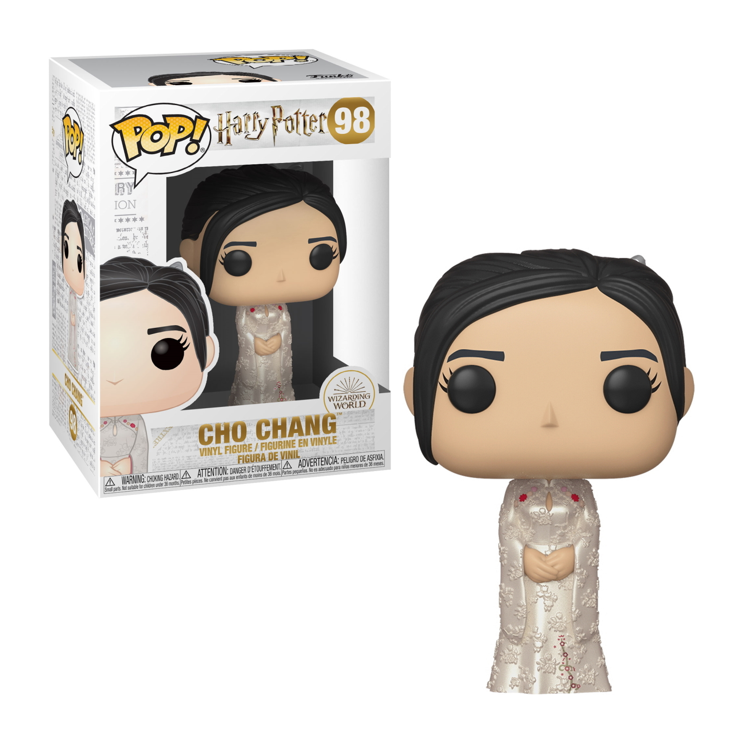 Cho Chang Funko Pop Figur, aus Harry Potter, trägt ein weißes Kleid mit floralen Details.