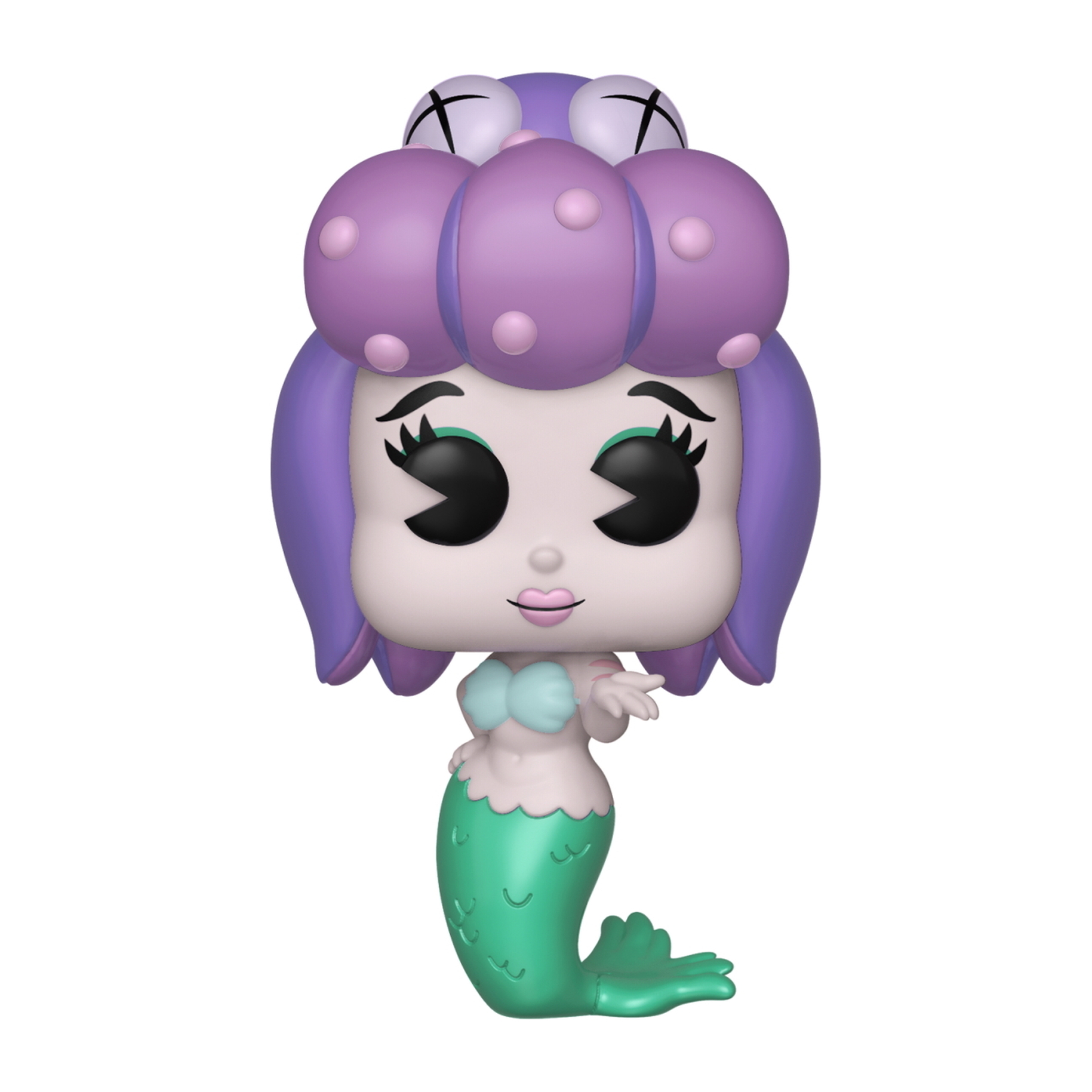 Funko Pop einer meerjungfrauenartigen Figur mit lila Haaren, blaugrünem Schwanz und blauem Oberteil.
