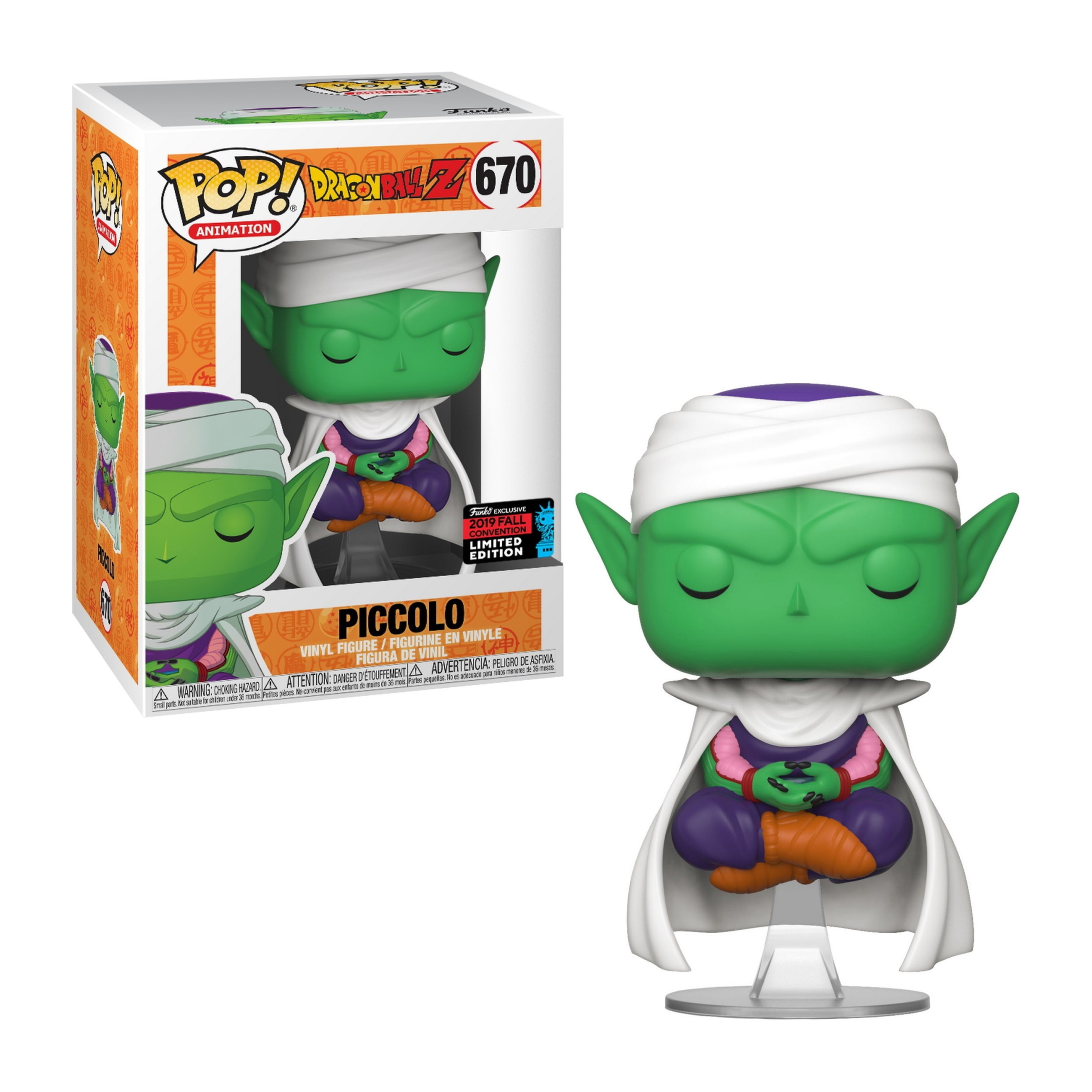 Piccolo Funko Pop Figur mit Box. Grün gehäutete Figur mit weißem Turban und Umhang.