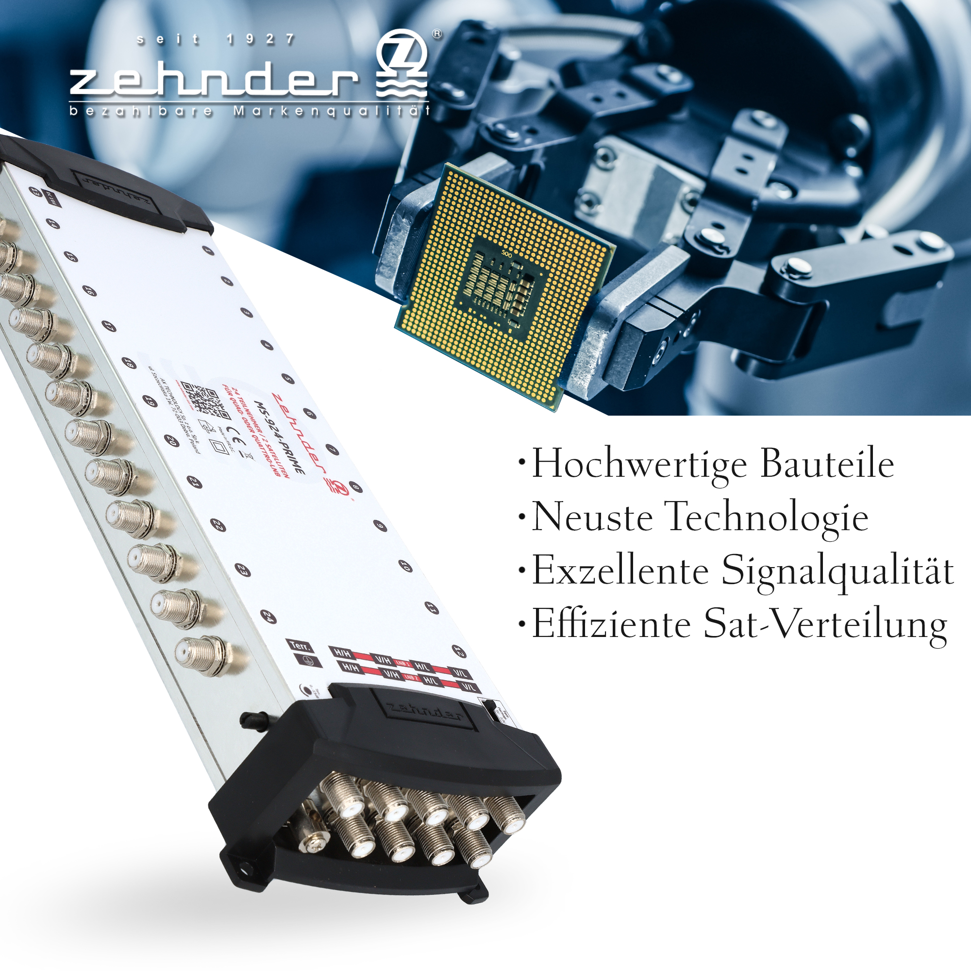 Nahaufnahme. Ein Gerät mit mehreren Eingängen. Eine gelbe und grüne CPU.