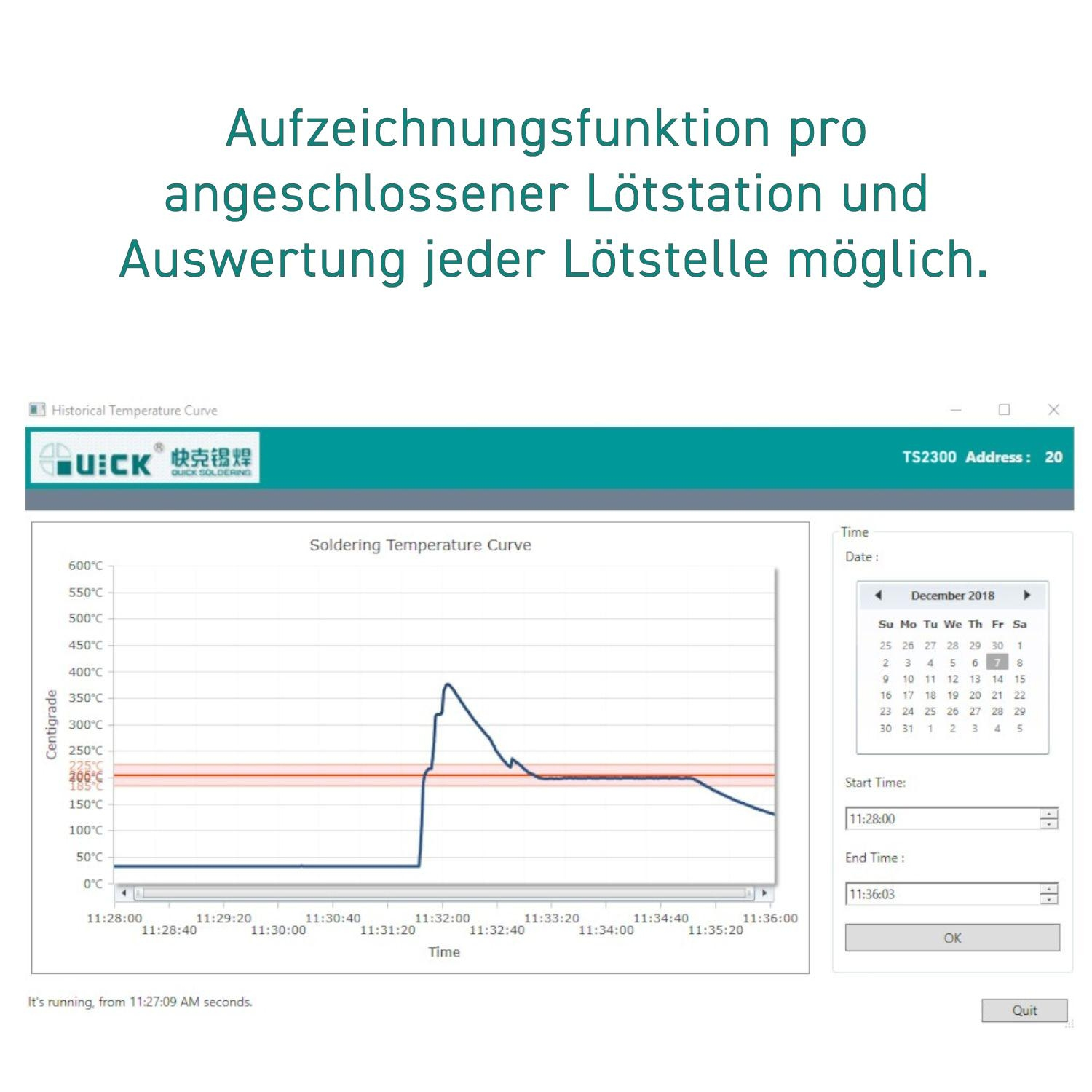 Screenshot einer Software-Oberfläche. Zeigt ein Diagramm und einen Kalender mit Einstellungen.