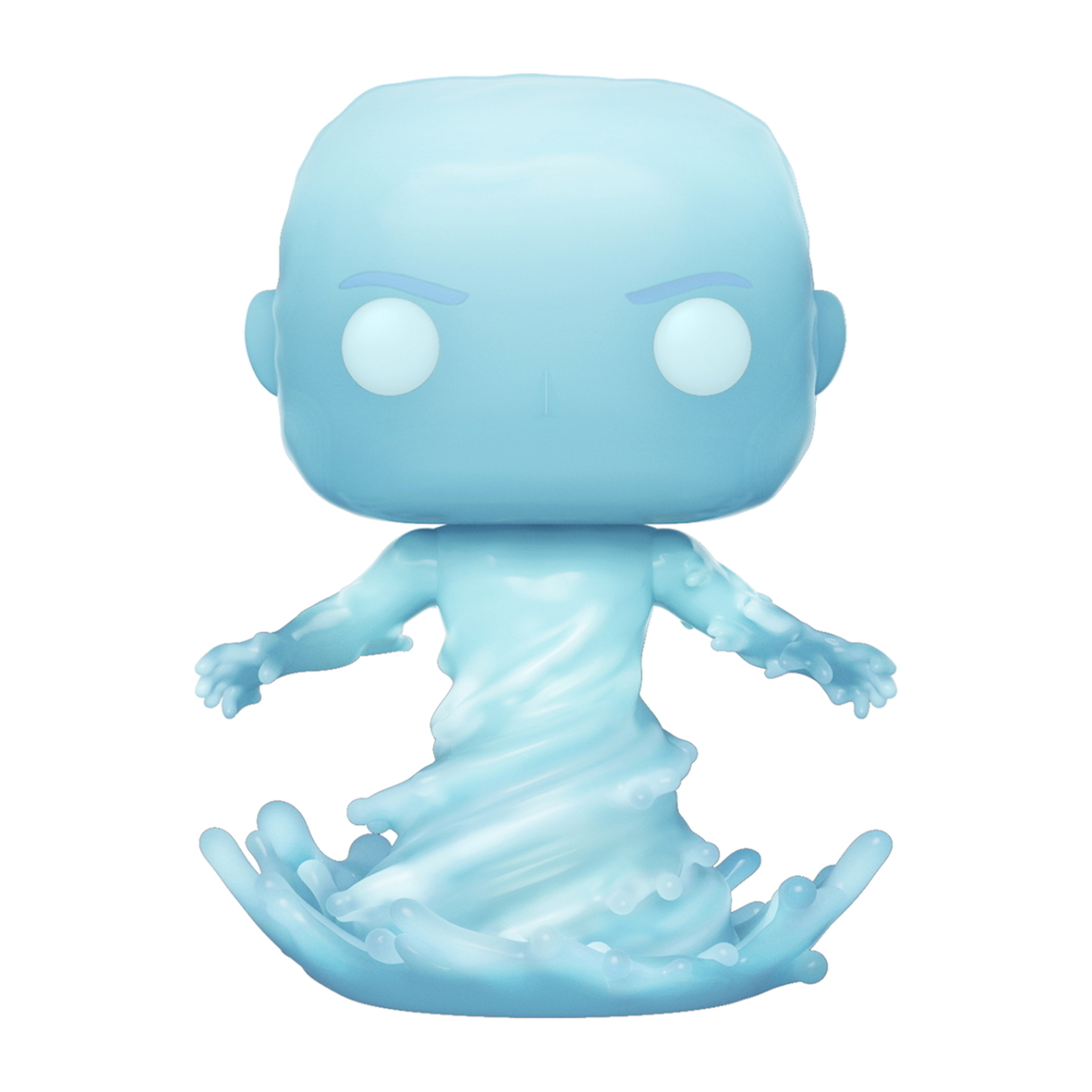 Una figura Funko Pop elementale dell'acqua blu con un corpo vorticoso e le braccia tese, su sfondo bianco.