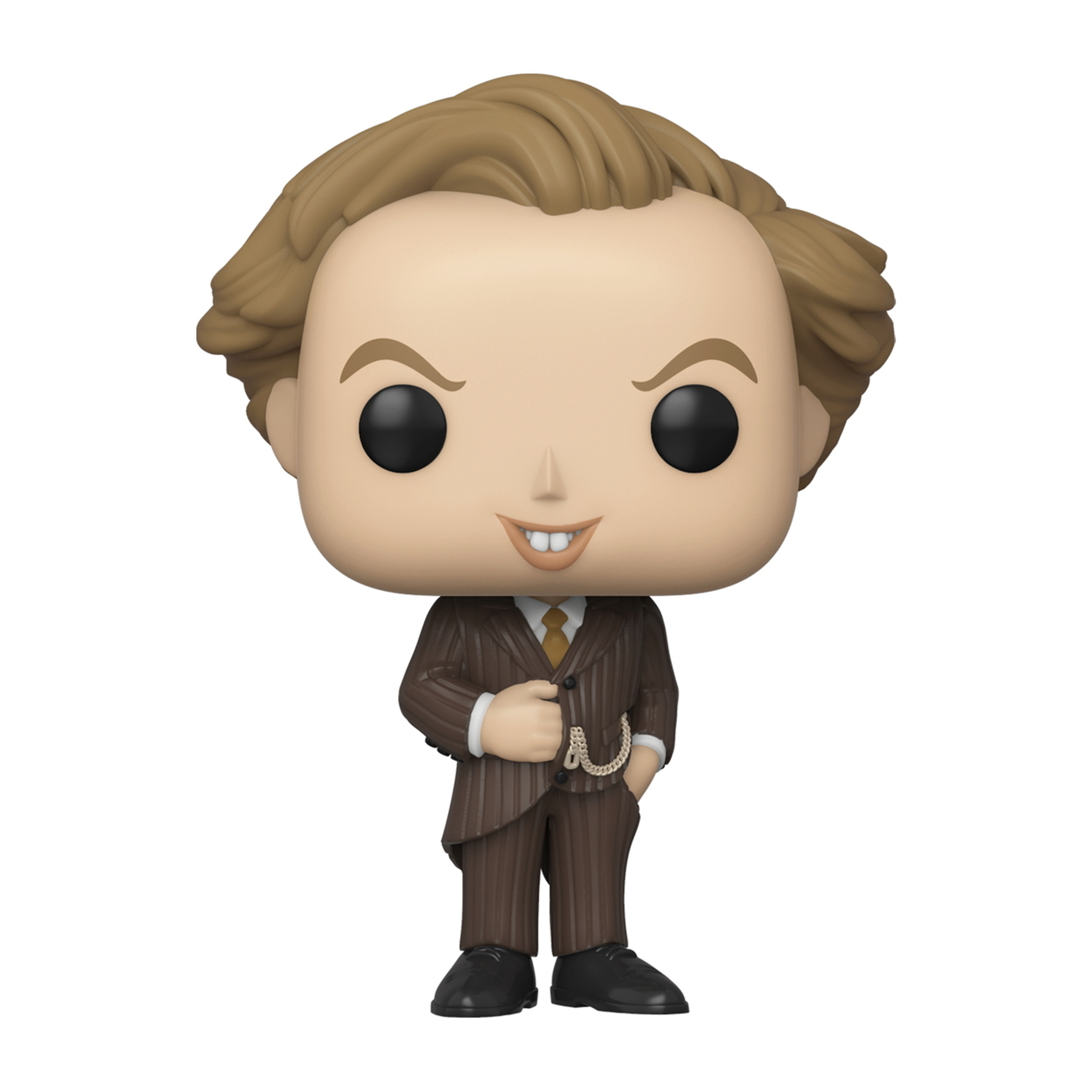 Funko Pop Figur eines Mannes im braunen Anzug mit Taschenuhr, der verschmitzt lächelt.