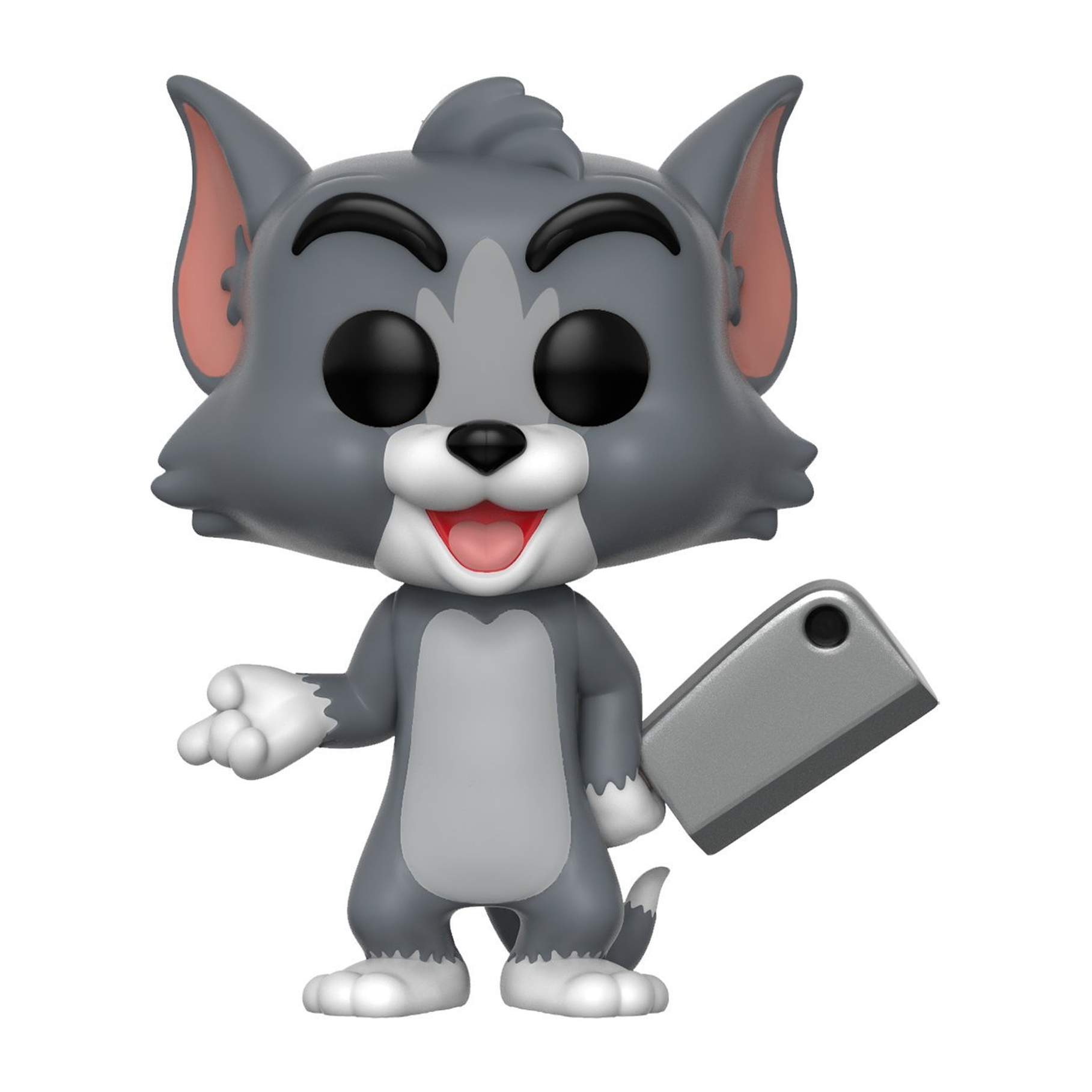 Figurka Pop kota Toma. Szary kot trzyma tasak. Uśmiechnięty.