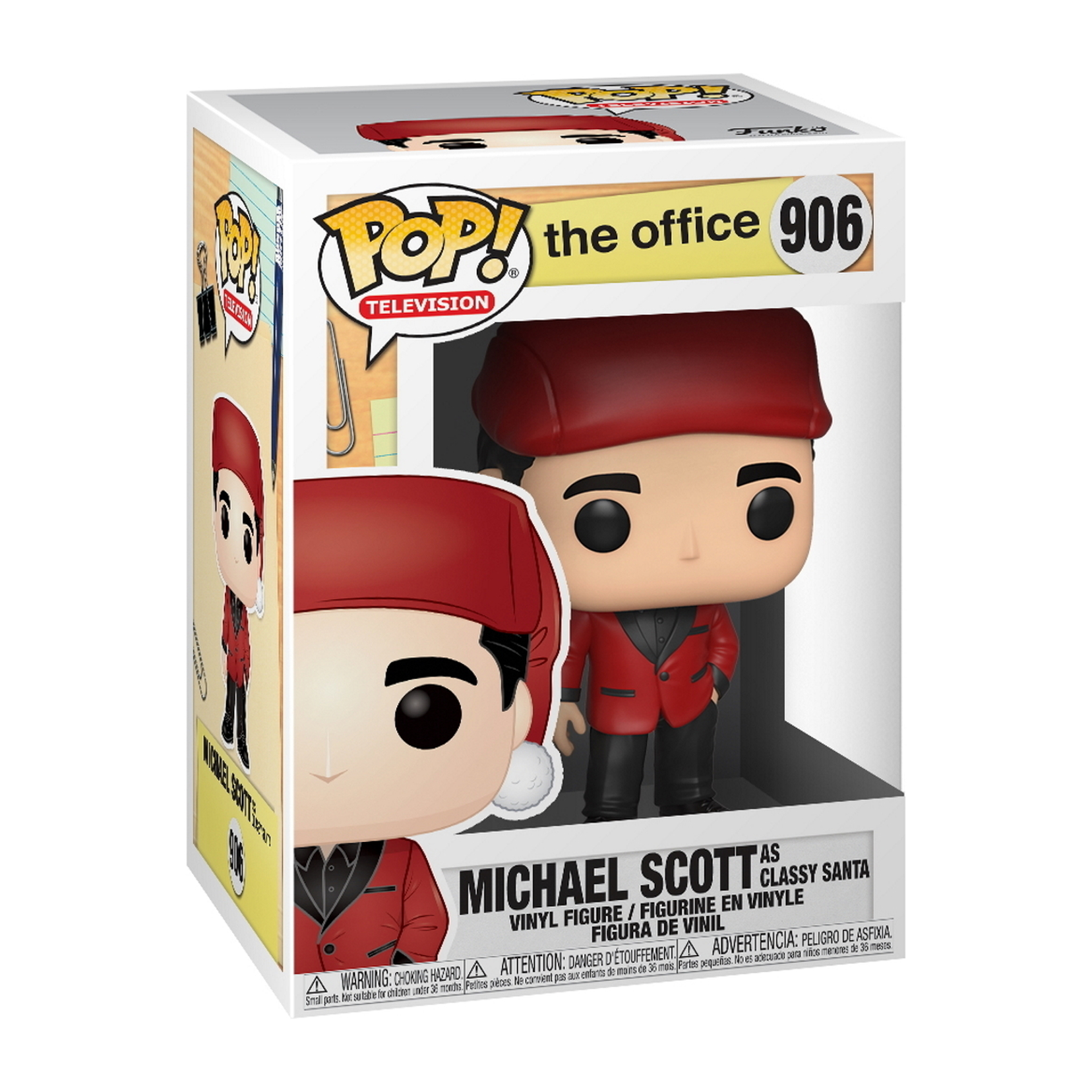 Michael Scott als Classy Santa Figur in der Box. Figur trägt roten Anzug und Hut. Box enthält Titel und Figur.
