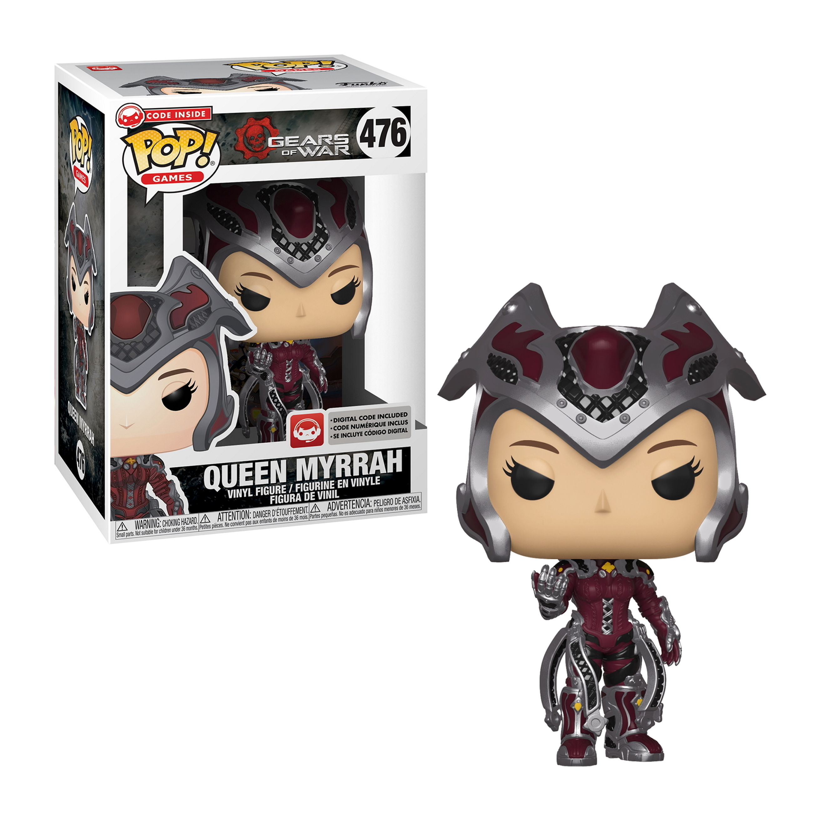 Queen Myrrah aus Gears of War Funko Pop Figur in einer Box und als separate Figur.