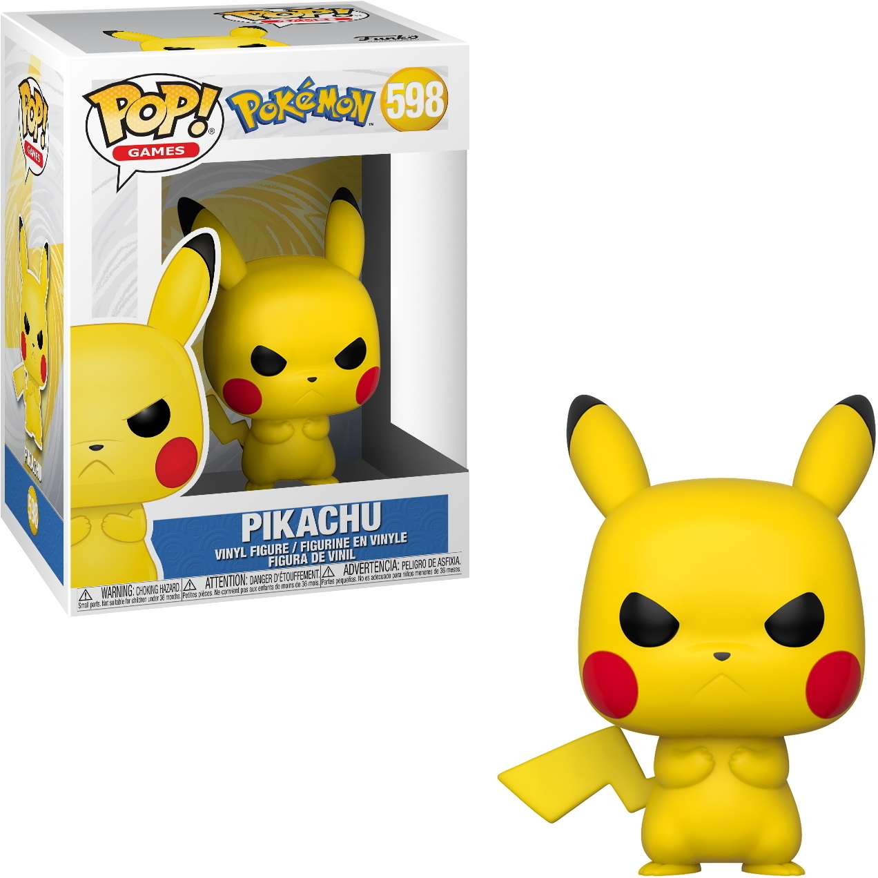 Figura di Pikachu con corpo giallo, guance rosse e occhi neri. Braccia piccole e coda a fulmine.
