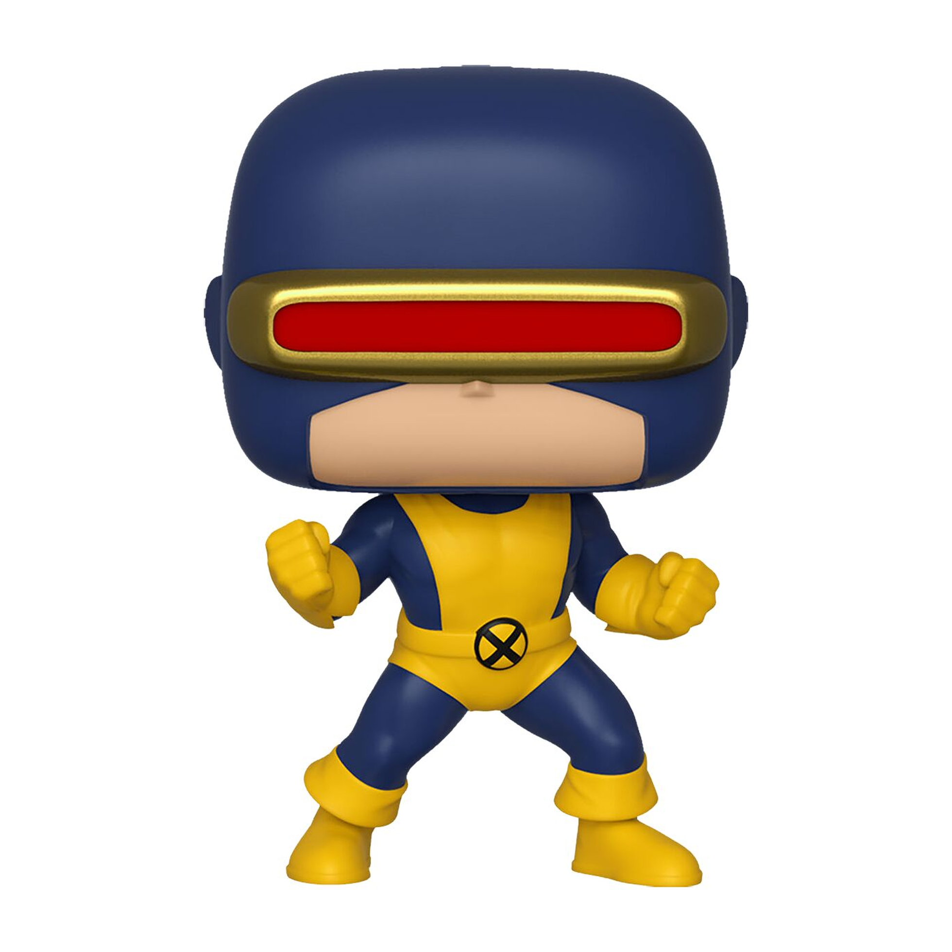 Figurka Funko Pop Cyklopa z X-Men. Nosi niebiesko-żółty kostium.
