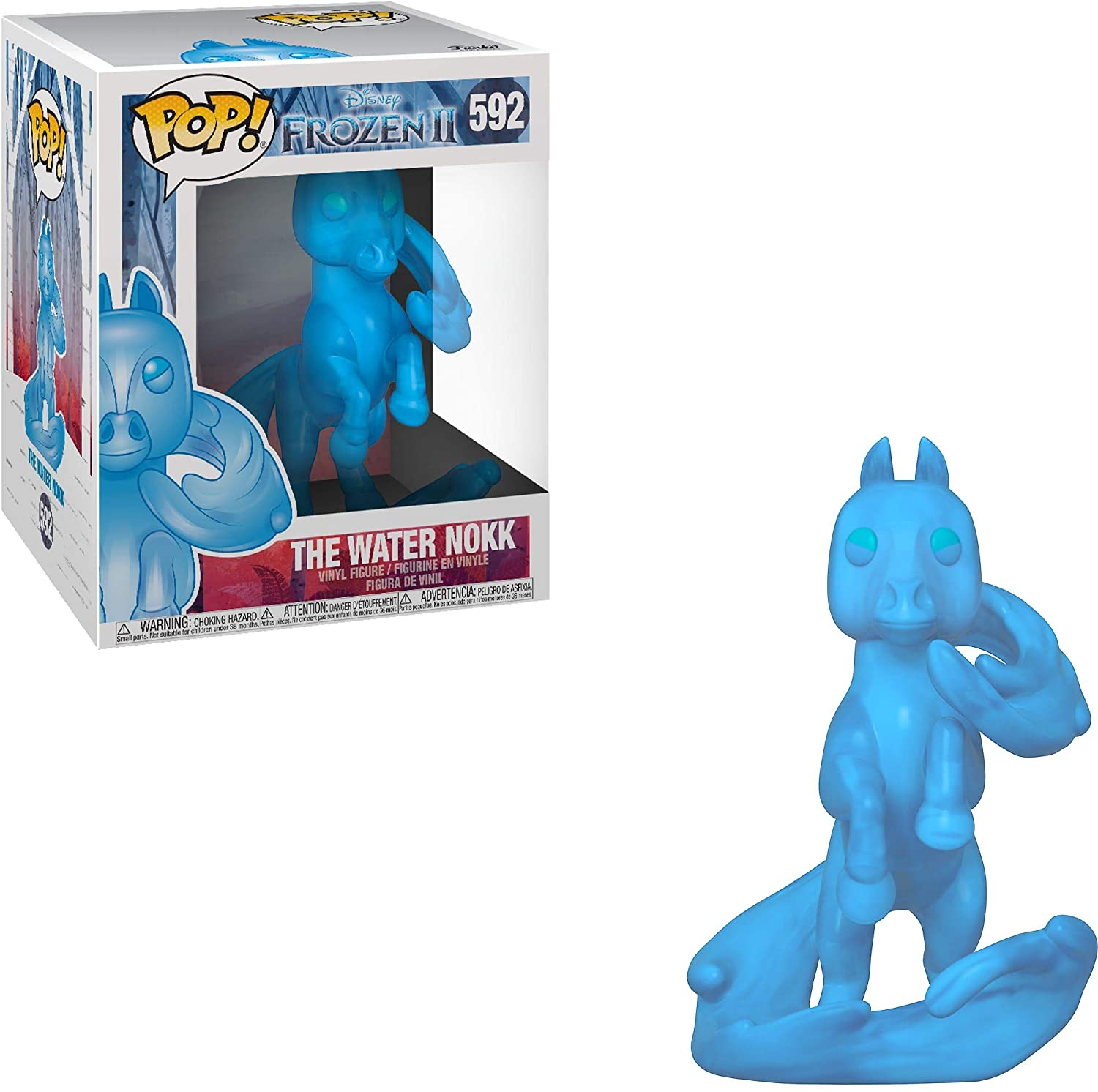 Funko Pop del Water Nokk di Frozen 2, una creatura blu simile a un cavallo, con la sua scatola.