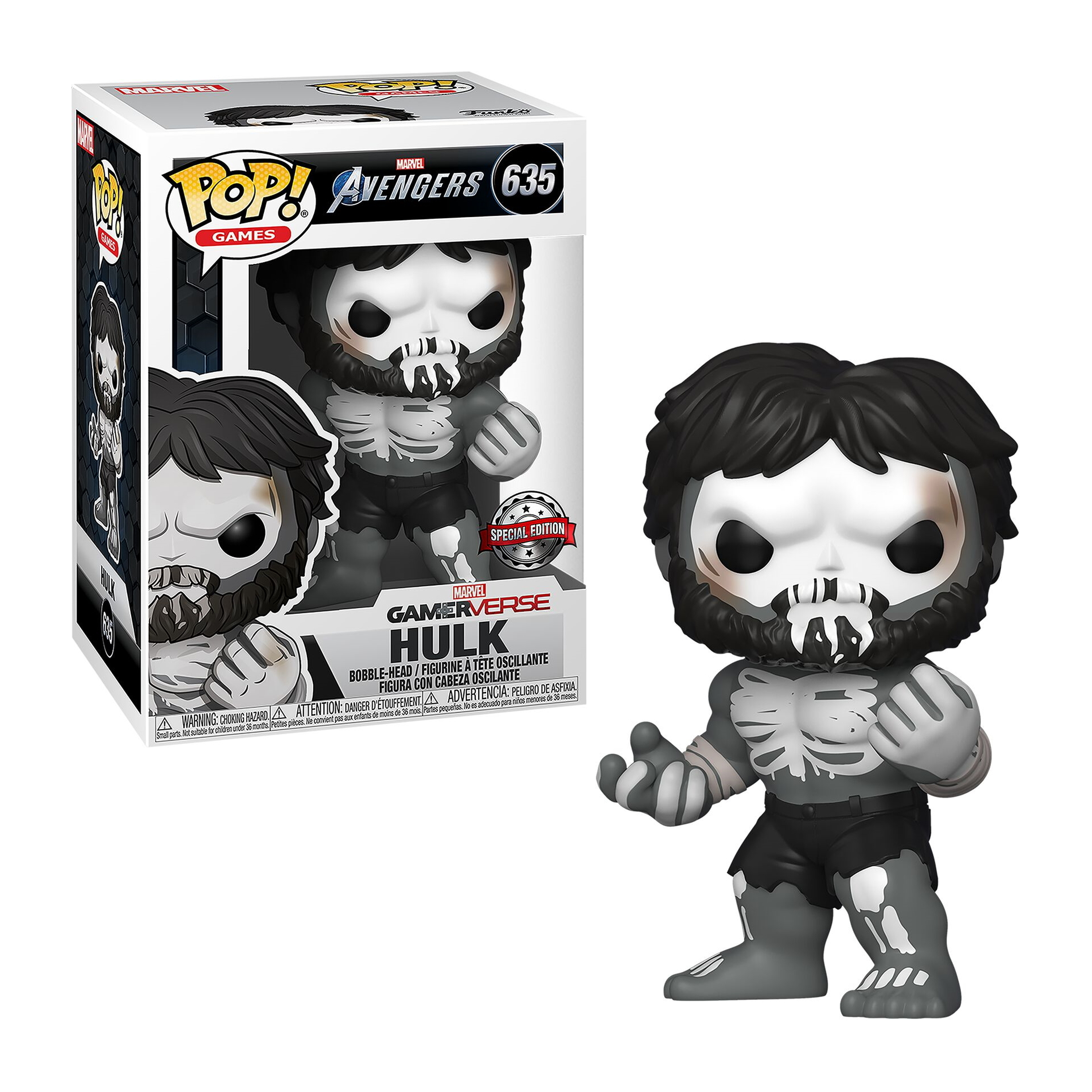 Figurka Pop Hulk Gamerverse. Czarno-biały, szkieletowe detale, figurka w pudełku.