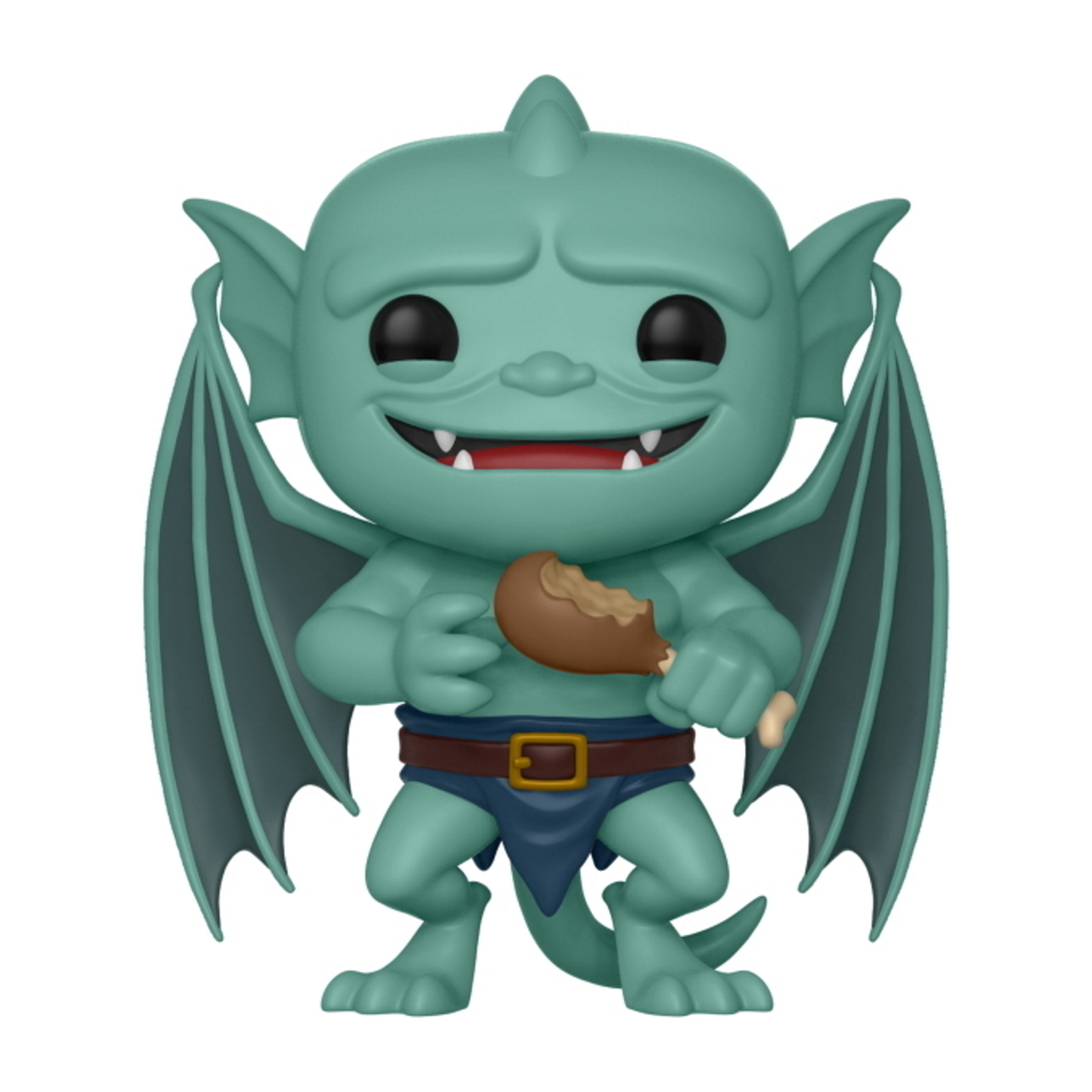 Wasserspeier Funko Pop Figur, isst Hähnchenkeule, trägt Gürtel.