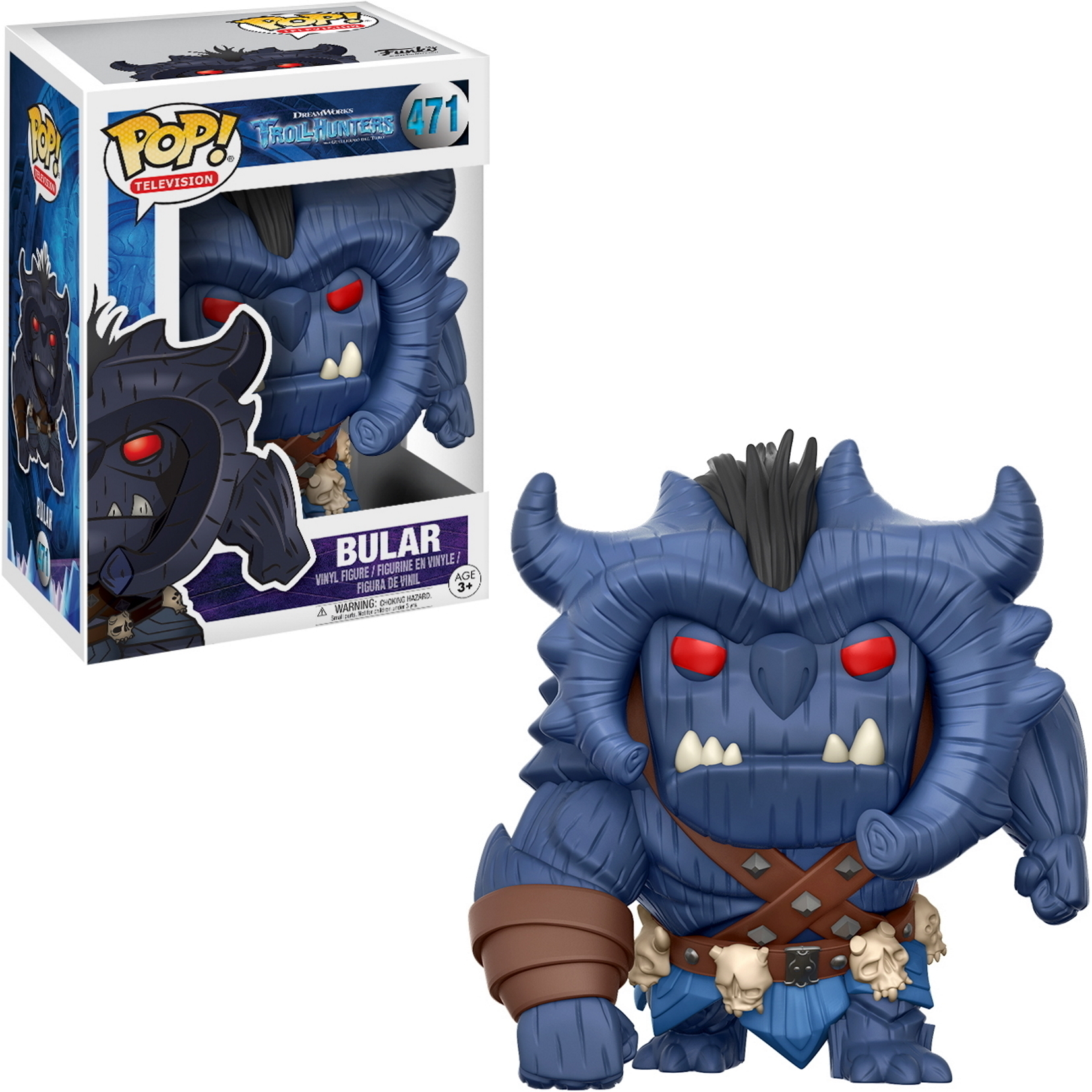 Bular da Trollhunters Funko Pop! figura. Mostro blu, cornuto, con occhi rossi e armatura.