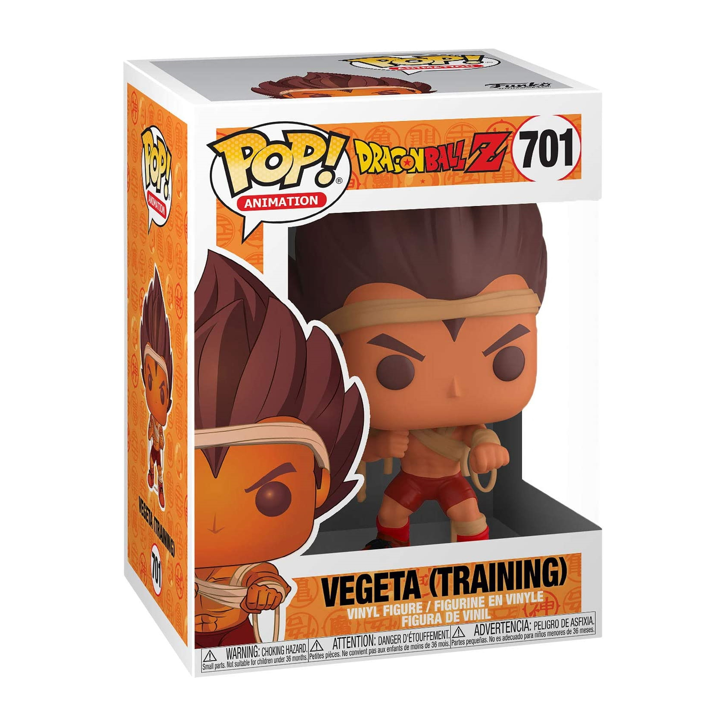 Figur von Vegeta (Training) aus Dragon Ball Z in der Box. Vegeta hat braune Haare und rote Shorts.