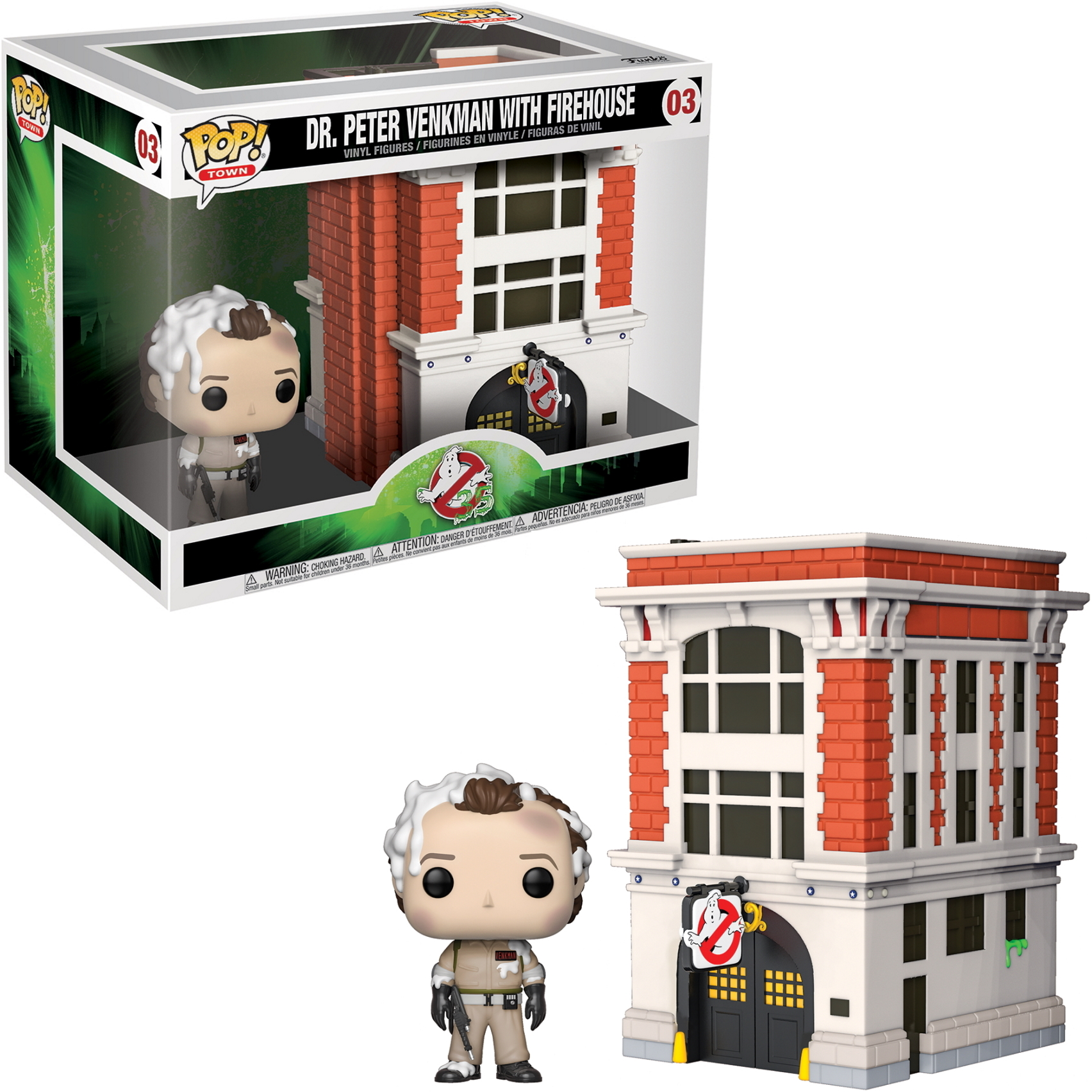 Dr. Peter Venkman Figur und Ghostbusters Feuerwehrhaus Spielzeug.