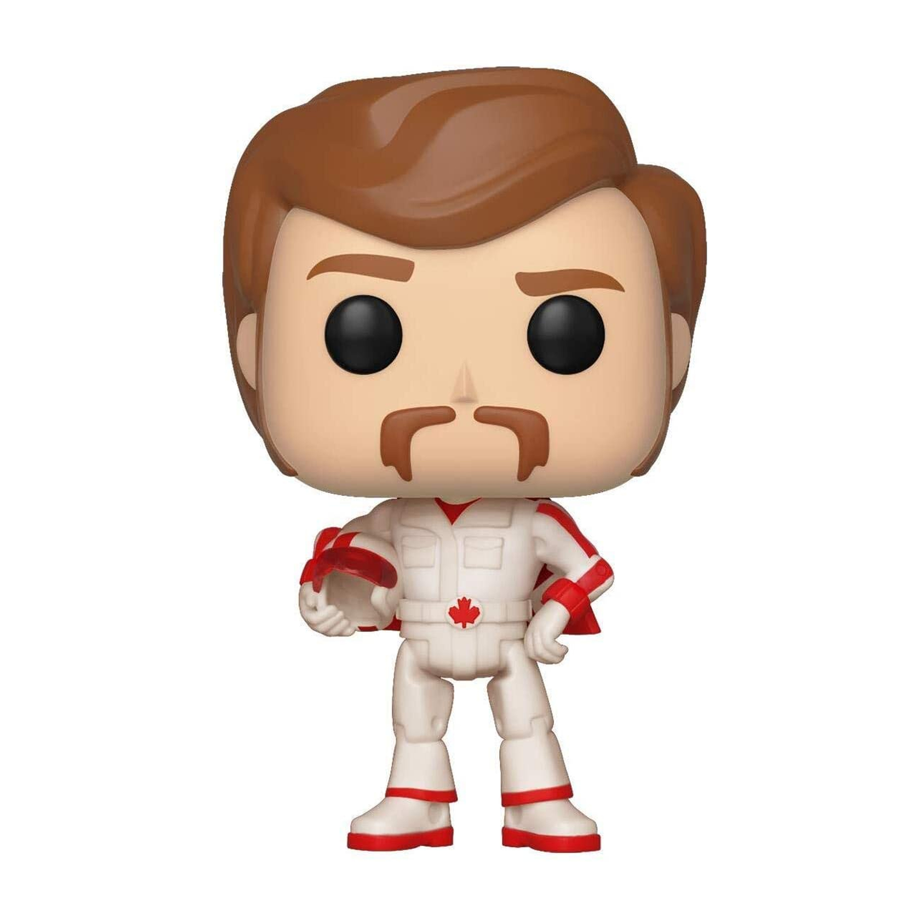Funko Pop Figur eines Mannes in kanadischem Raumanzug, hält einen roten Helm.