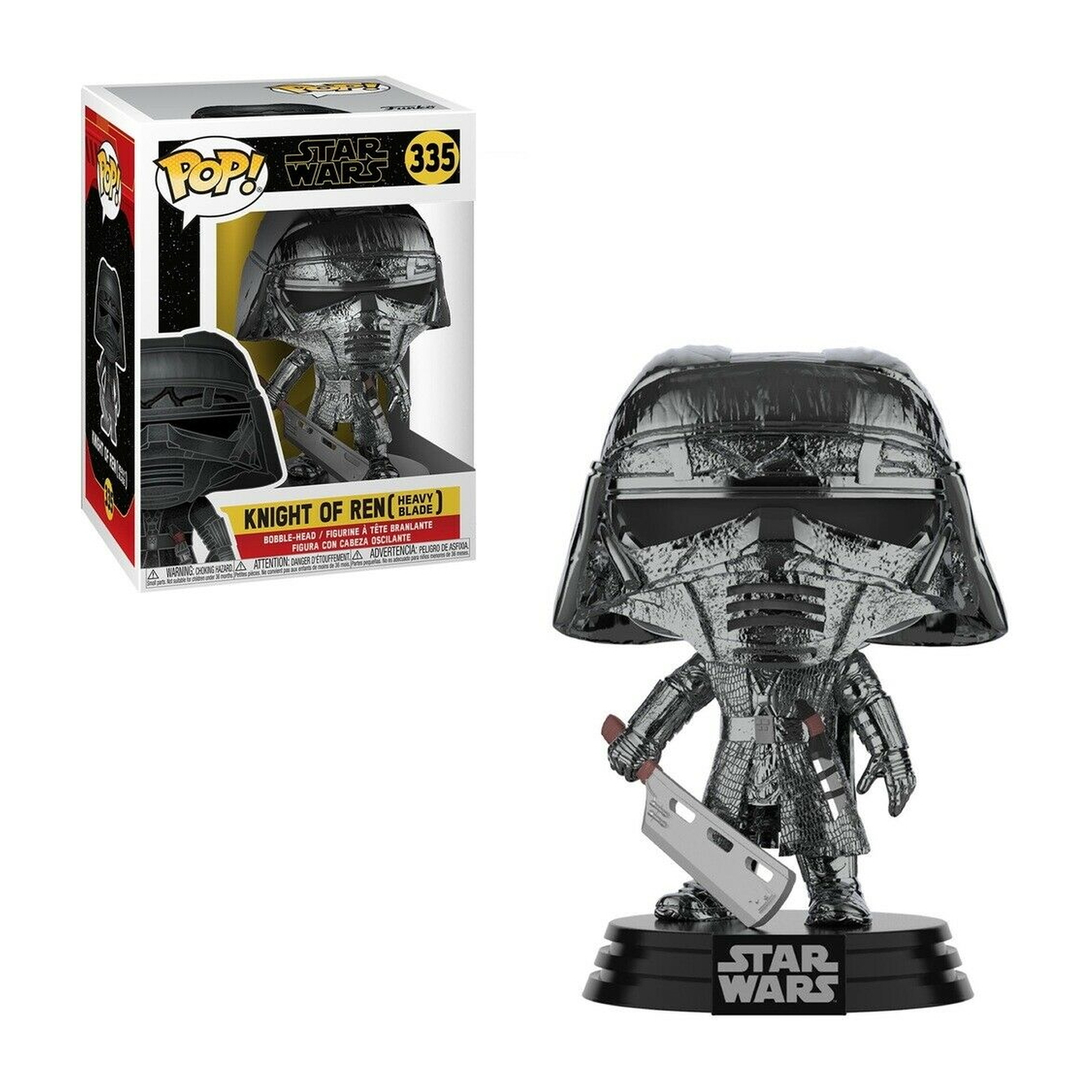 Knight of Ren Figur mit schwerer Klinge, in einer Box. Metallische Rüstung und Helm.