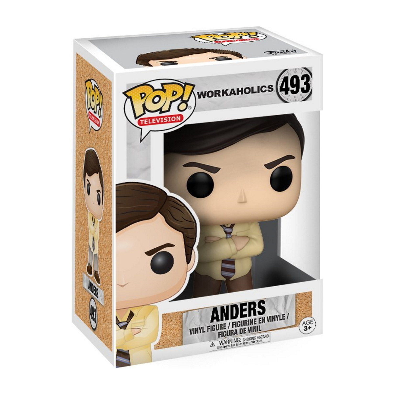 Anders Figur in Box. Figur mit verschränkten Armen, Krawatte und Hemd.