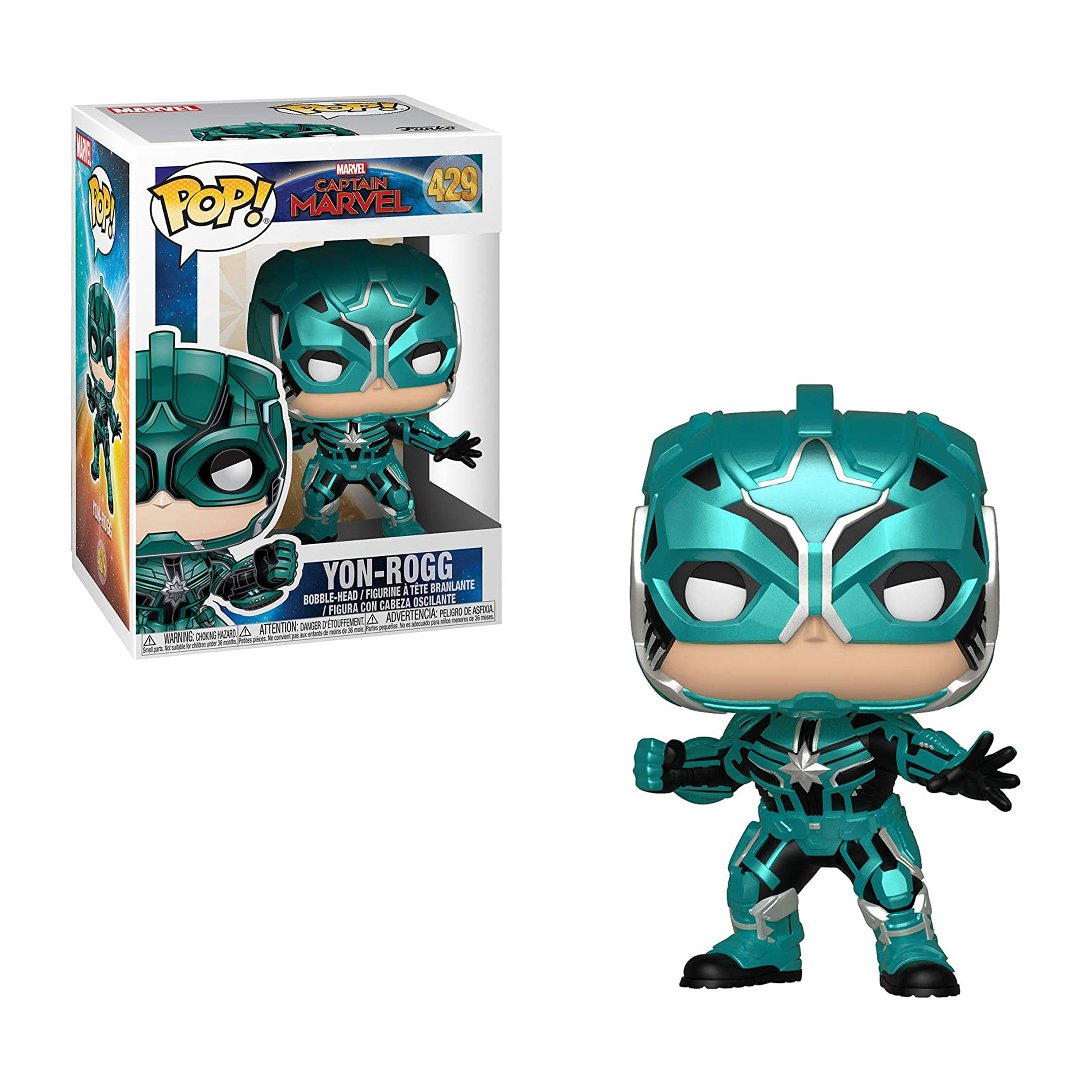 Figurka Funko Pop Yona-Rogg z Kapitan Marvel z pudełkiem.