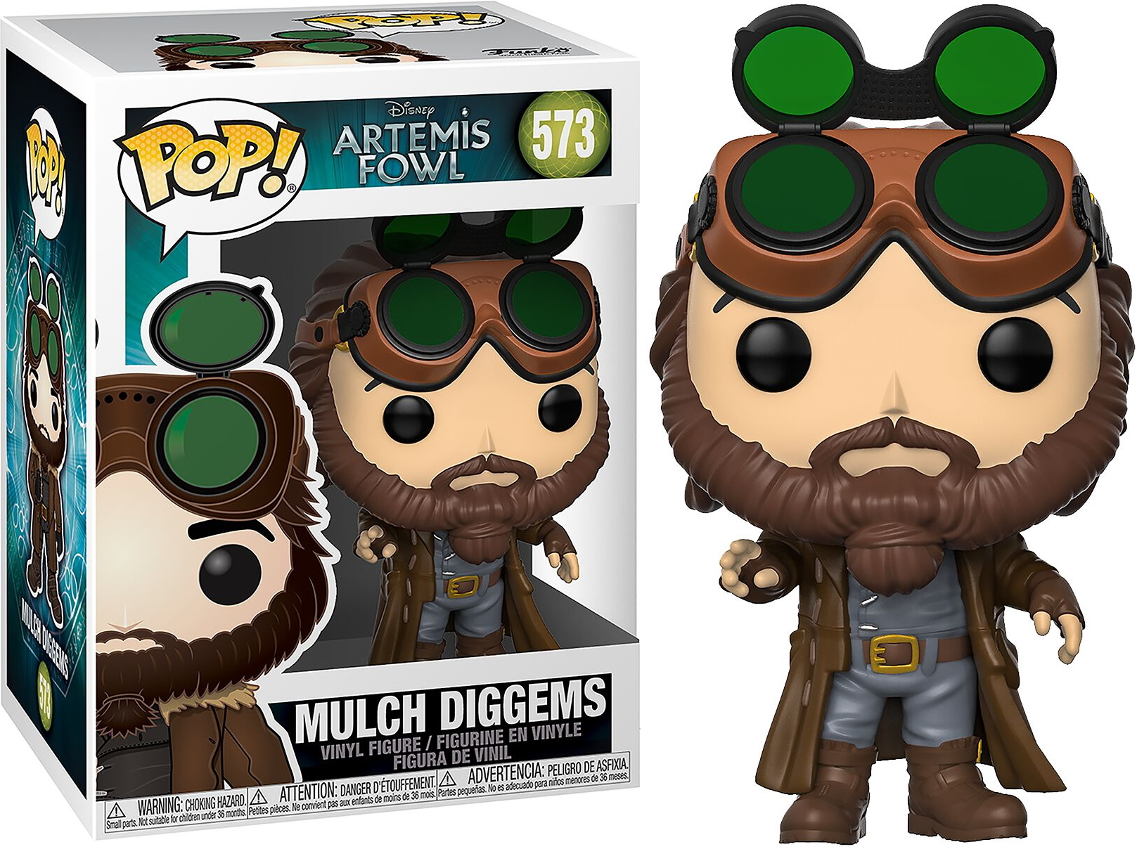 Mulch Diggums Funko Pop Figur mit Box. Er trägt eine Brille und einen braunen Mantel.