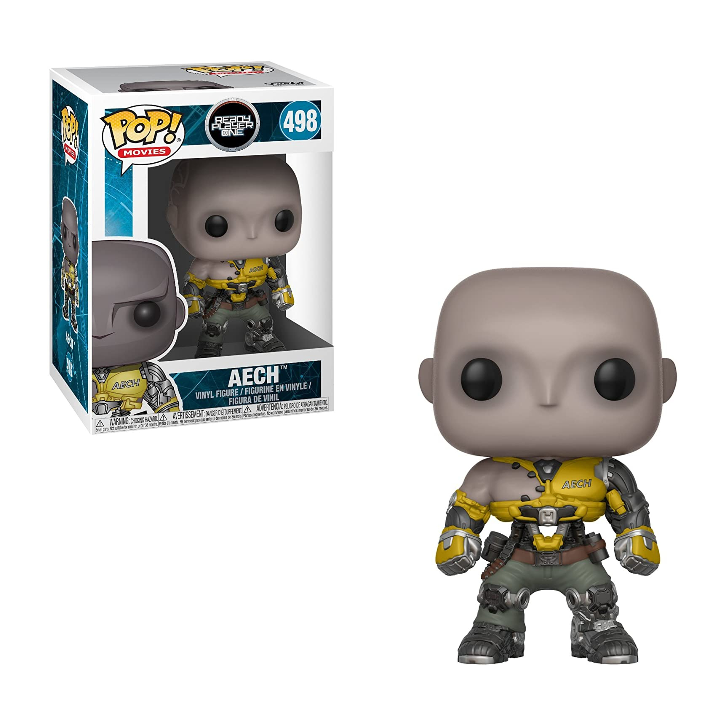 Aech Ready Player One Funko Pop Figur. Glatzkopf, gelb-schwarzes Outfit, mit Box und Figur.