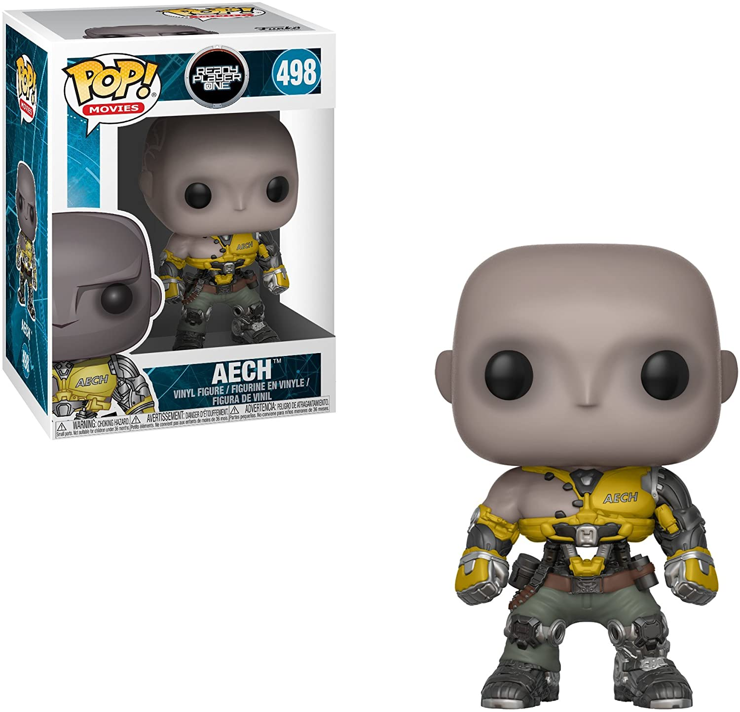 Aech aus Ready Player One Funko Pop-Figur mit einer Box. Er trägt ein gelb-graues Outfit.