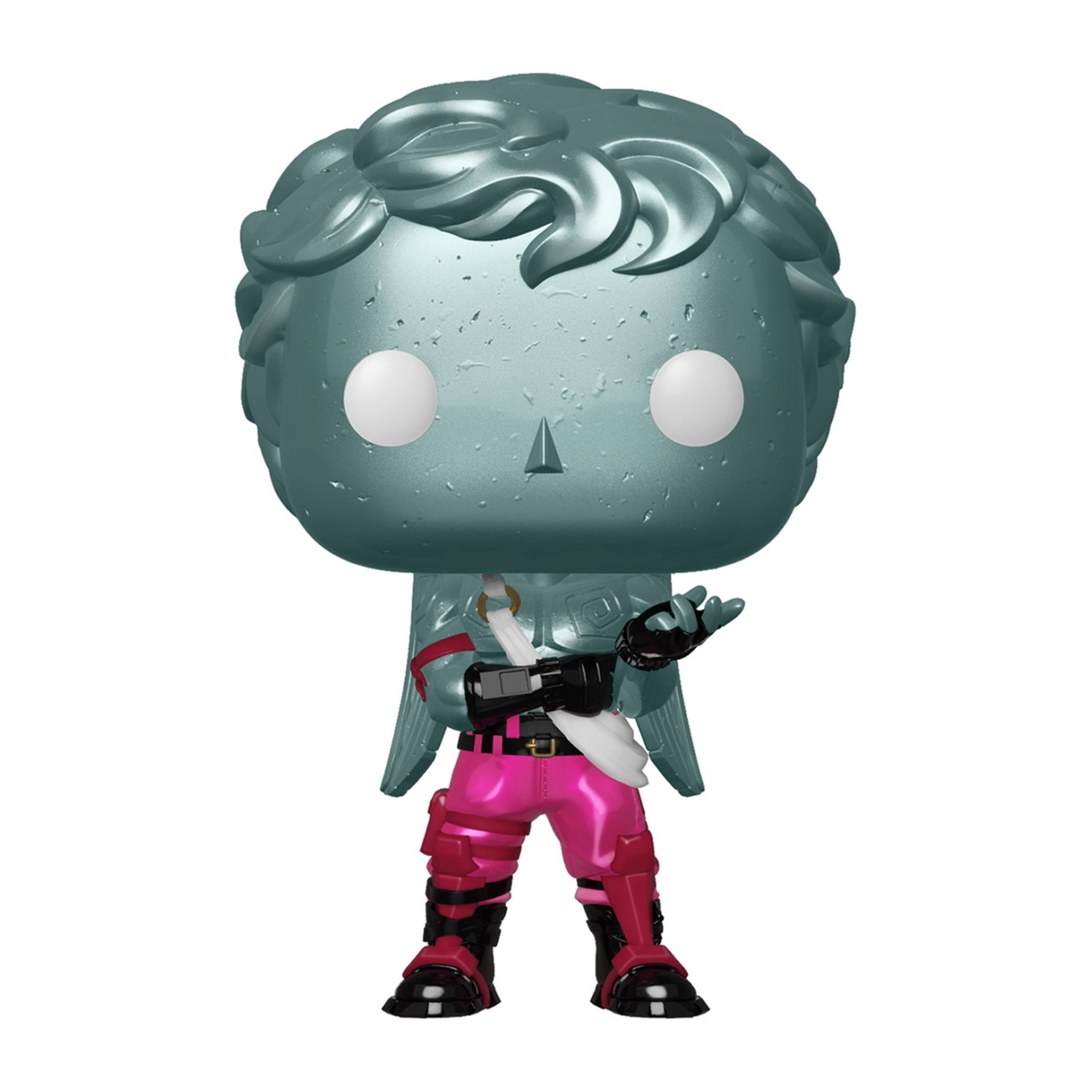 Fortnite Love Ranger Funko Pop. Türkisfarbene Haut, rosa Hose, schwarze Handschuhe und ein Bogen auf dem Rücken.